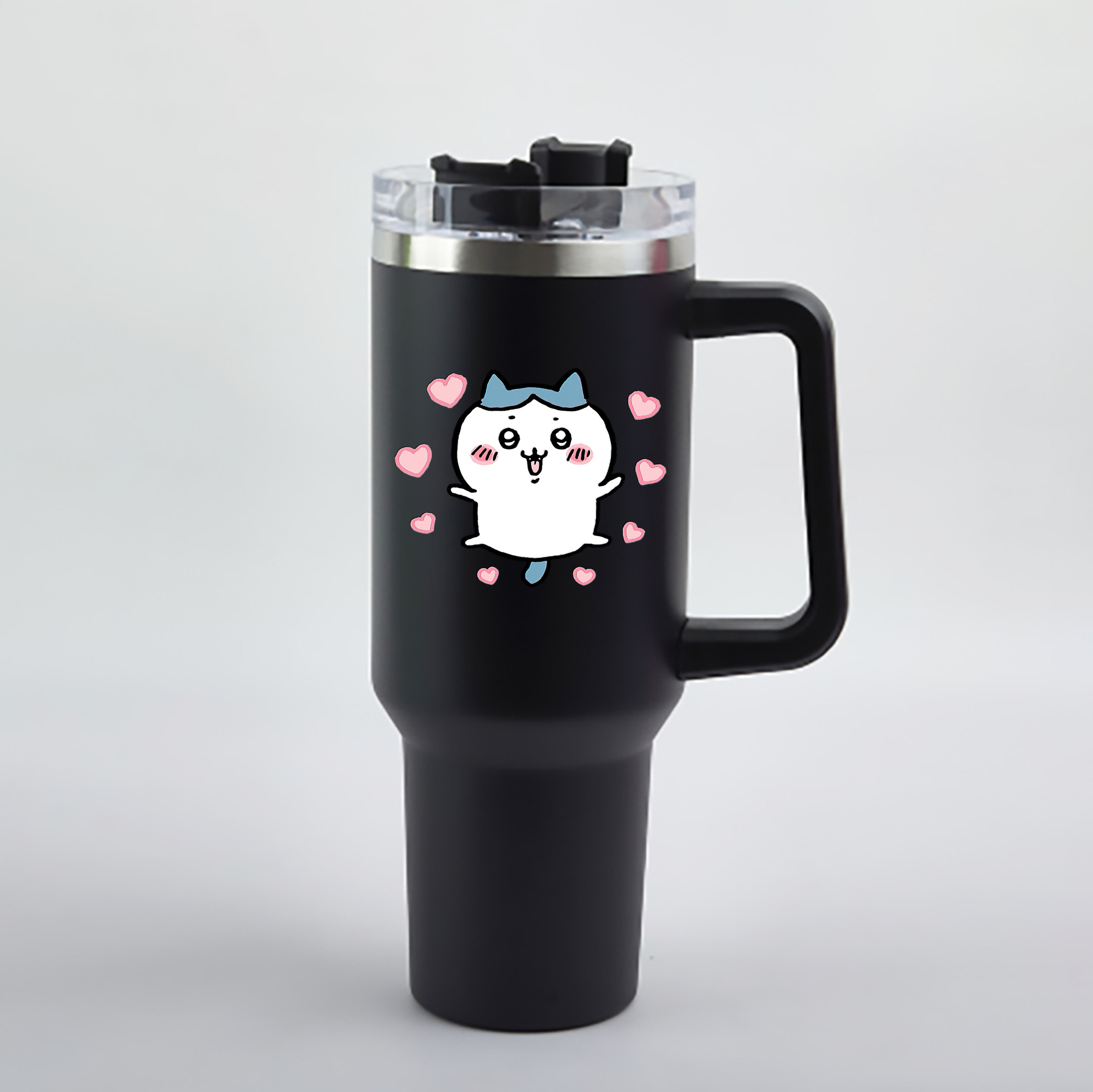 （画像用） ちいかわ ハチワレ Chii-kawa hachiware 1200mL車用タンブラー - クリスタルステッカー（プラスチックストロー付き）