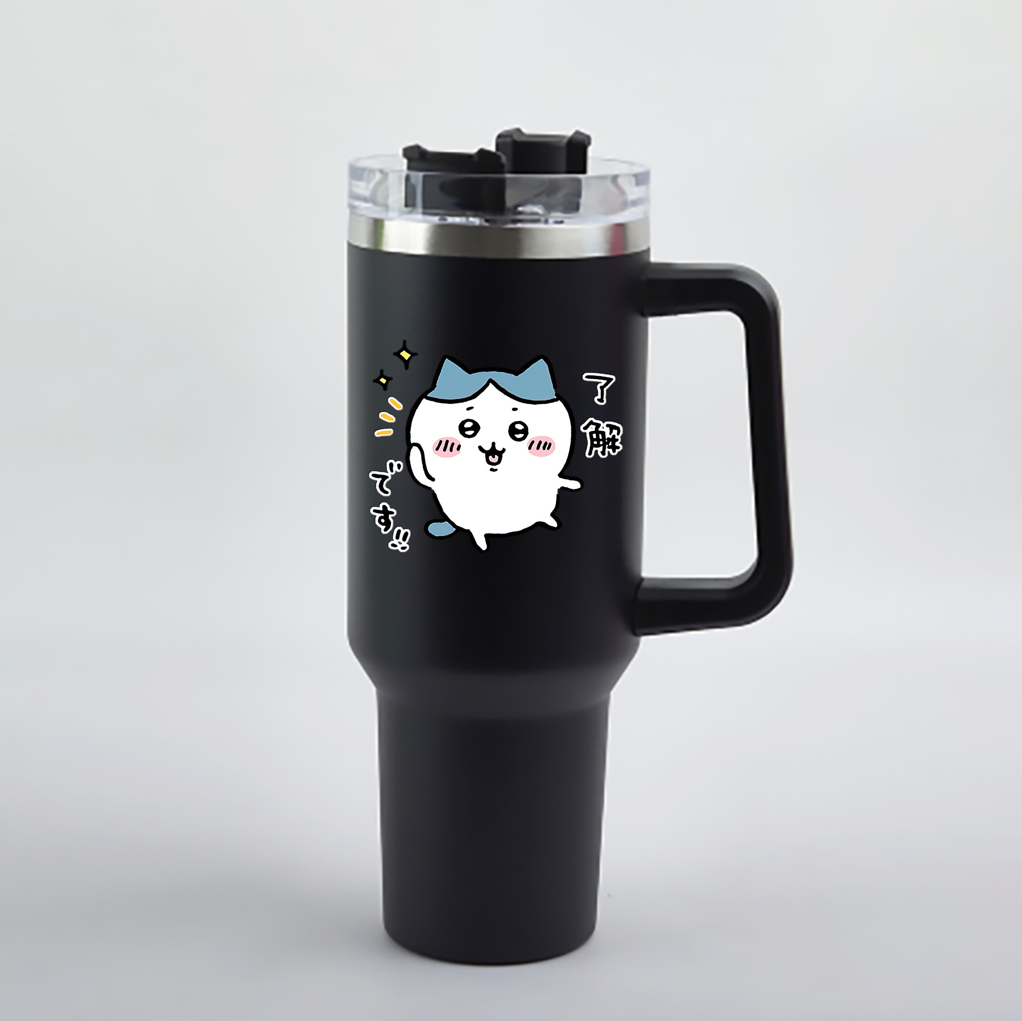 （画像用） ちいかわ ハチワレ Chii-kawa hachiware 1200mL車用タンブラー - クリスタルステッカー（プラスチックストロー付き）