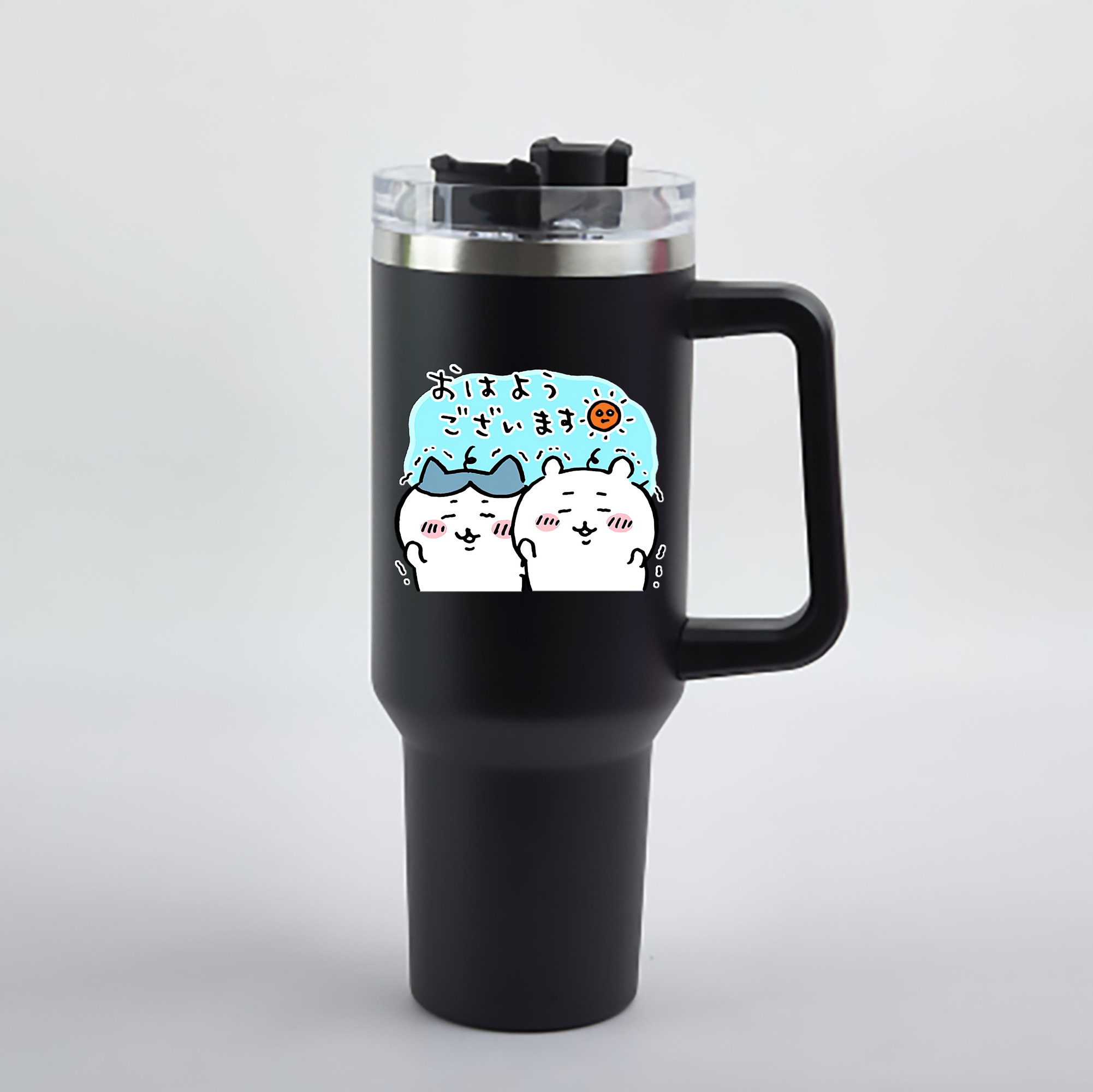 （画像用） ちいかわ ハチワレ Chii-kawa hachiware 1200mL車用タンブラー - クリスタルステッカー（プラスチックストロー付き）