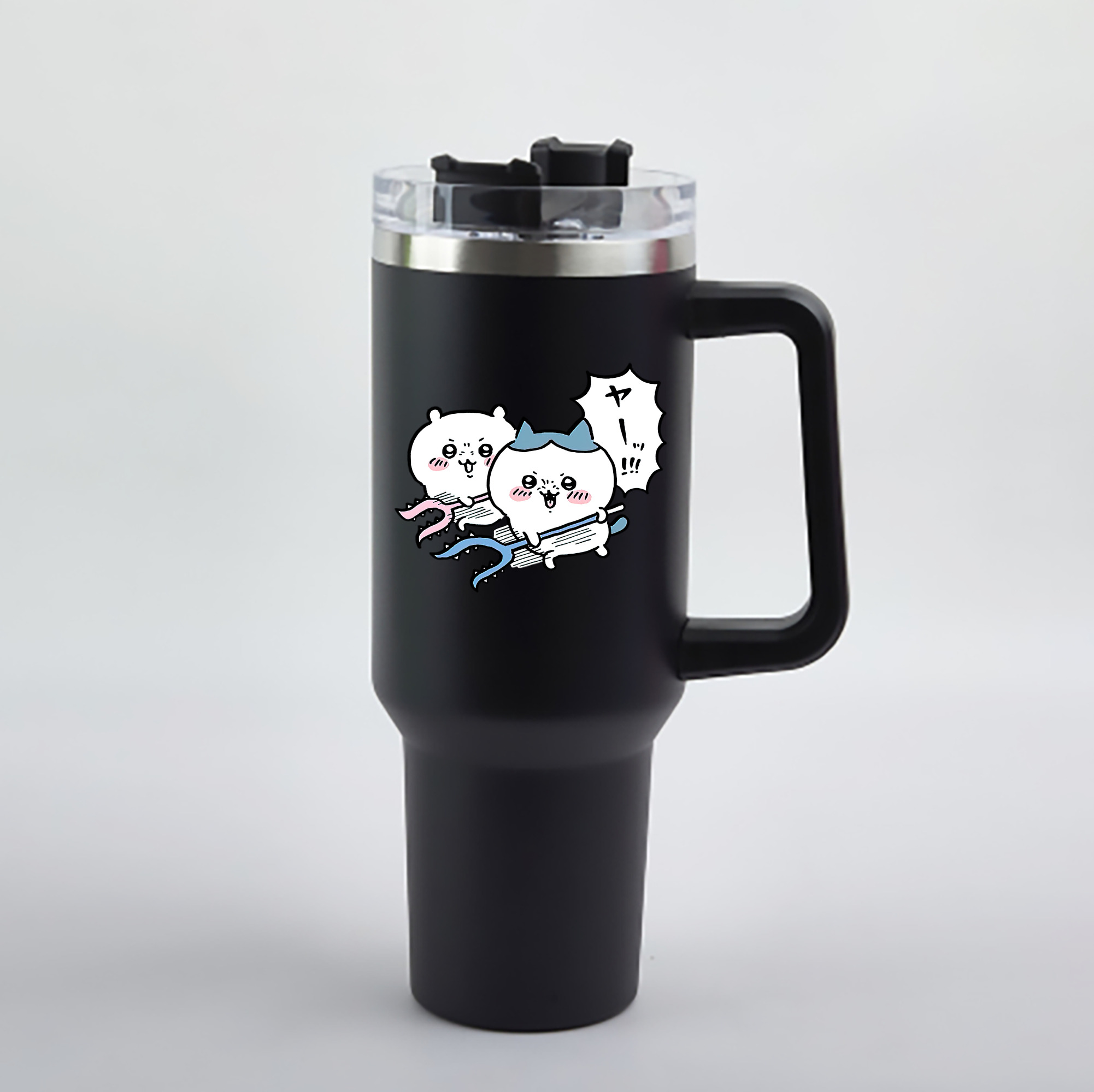 （画像用） ちいかわ ハチワレ Chii-kawa hachiware 1200mL車用タンブラー - クリスタルステッカー（プラスチックストロー付き）