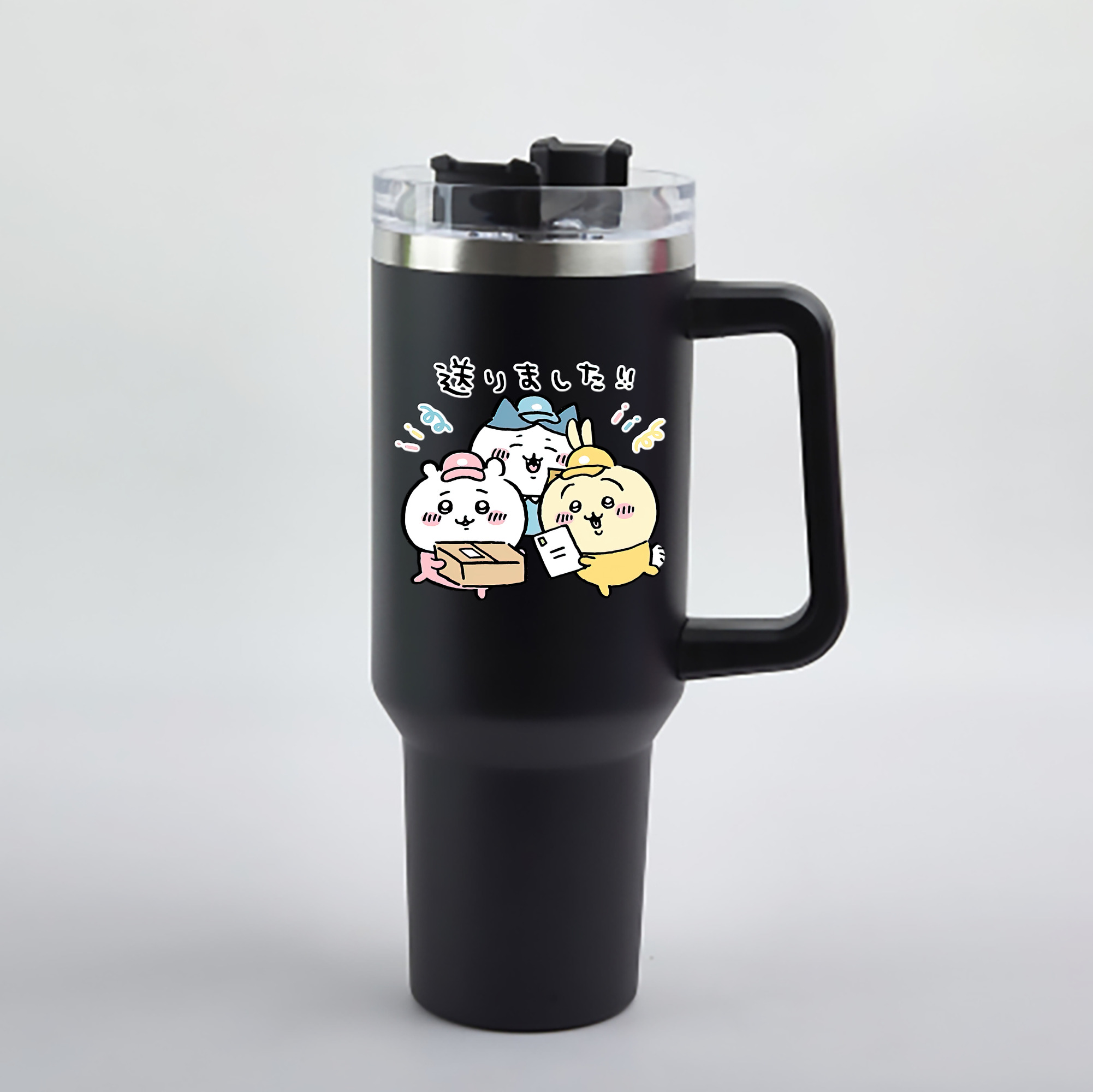 （画像用） ちいかわ ハチワレ Chii-kawa hachiware 1200mL車用タンブラー - クリスタルステッカー（プラスチックストロー付き）