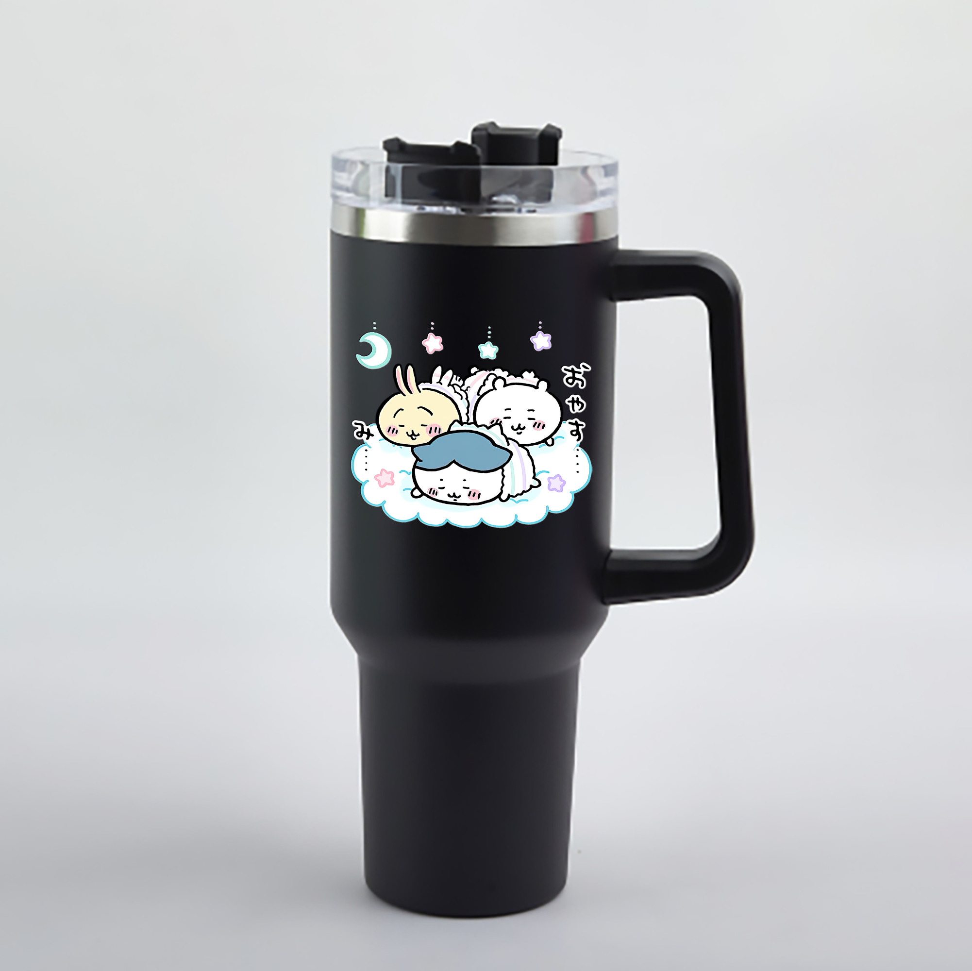 （画像用） ちいかわ ハチワレ Chii-kawa hachiware 1200mL車用タンブラー - クリスタルステッカー（プラスチックストロー付き）
