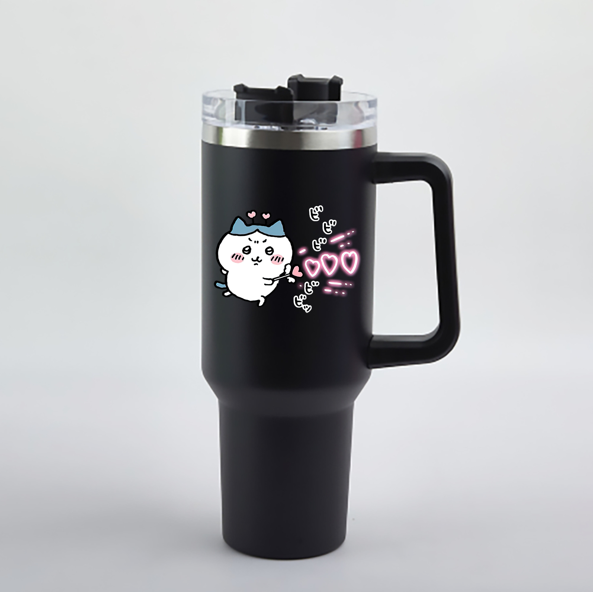 （画像用） ちいかわ ハチワレ Chii-kawa hachiware 1200mL車用タンブラー - クリスタルステッカー（プラスチックストロー付き）