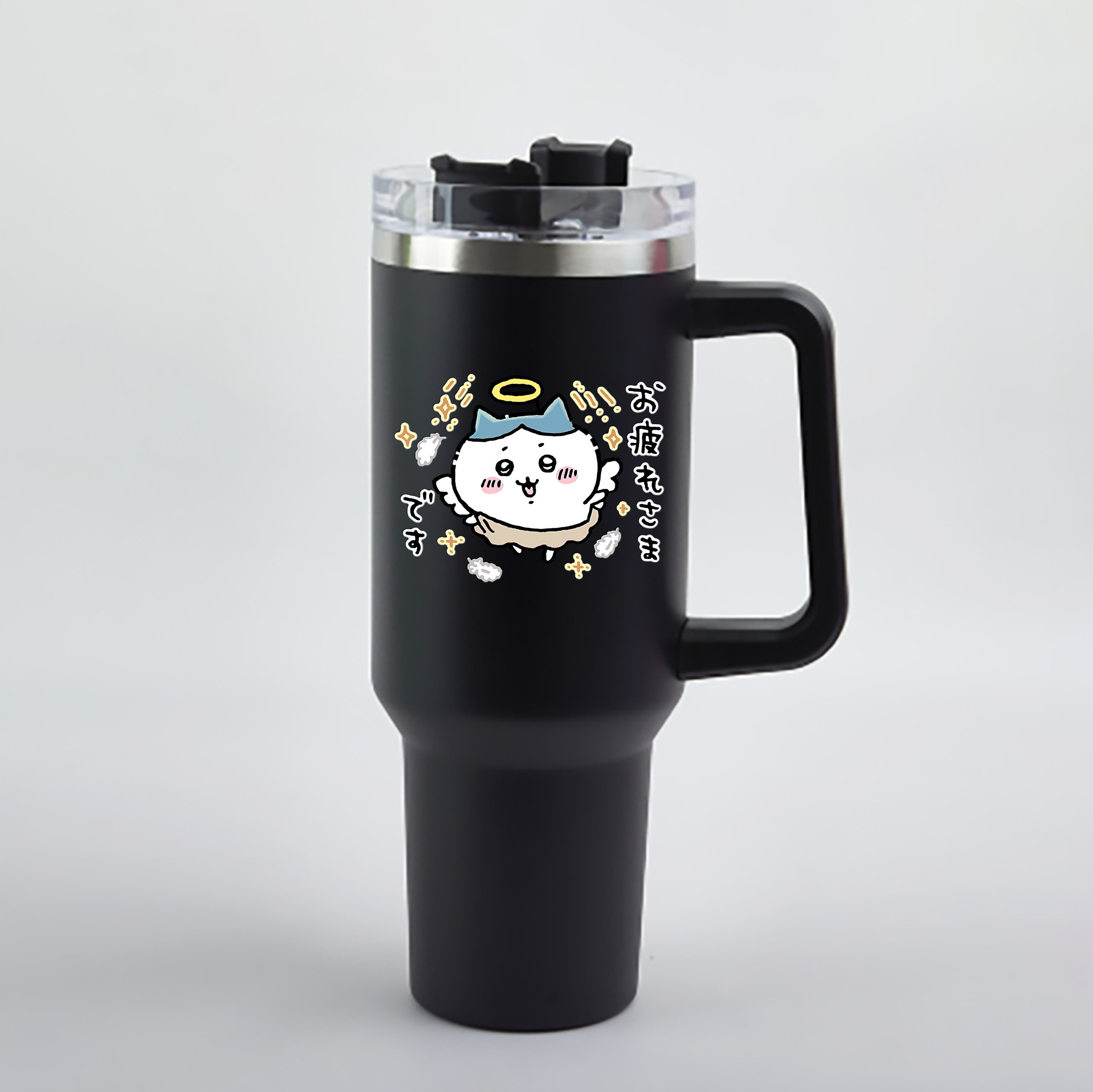 （画像用） ちいかわ ハチワレ Chii-kawa hachiware 1200mL車用タンブラー - クリスタルステッカー（プラスチックストロー付き）
