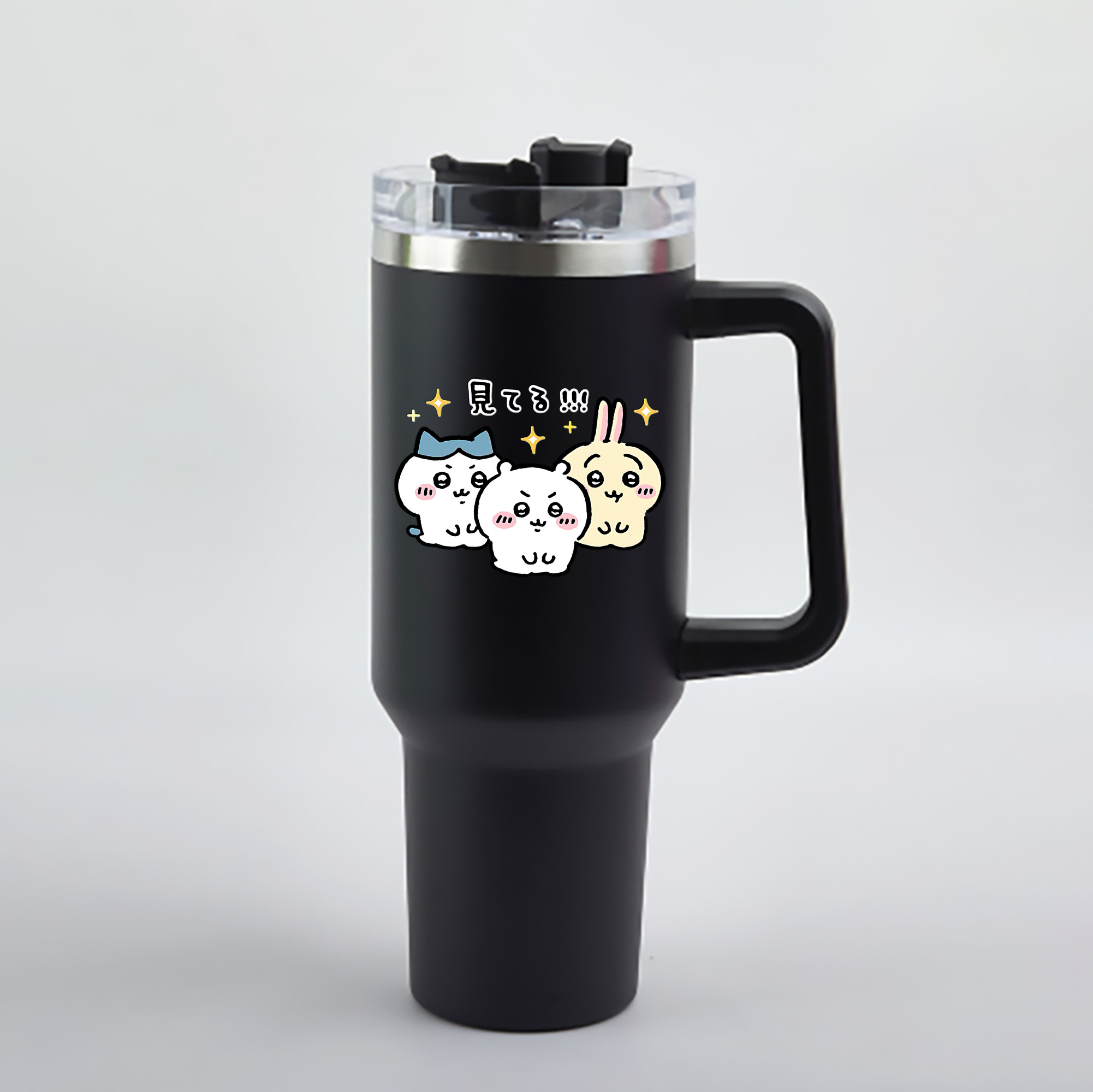 （画像用） ちいかわ ハチワレ Chii-kawa hachiware 1200mL車用タンブラー - クリスタルステッカー（プラスチックストロー付き）