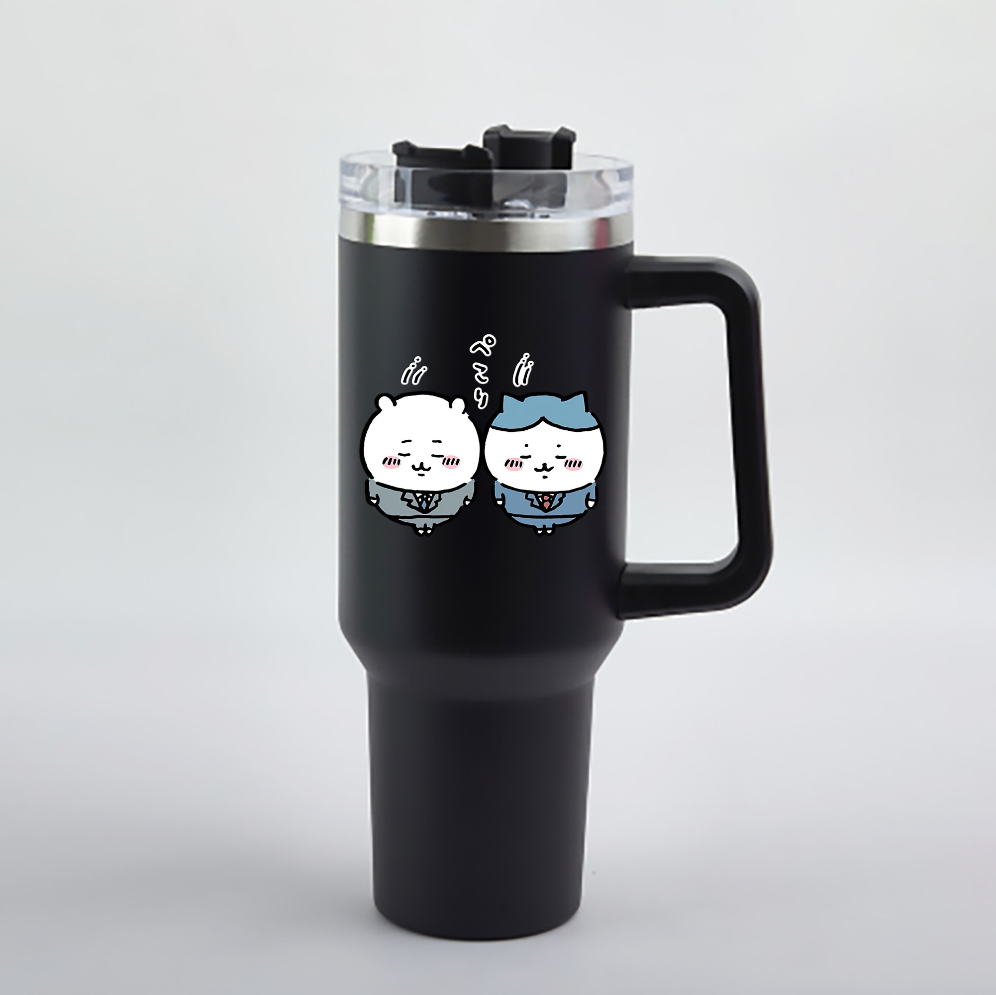 （画像用） ちいかわ ハチワレ Chii-kawa hachiware 1200mL車用タンブラー - クリスタルステッカー（プラスチックストロー付き）