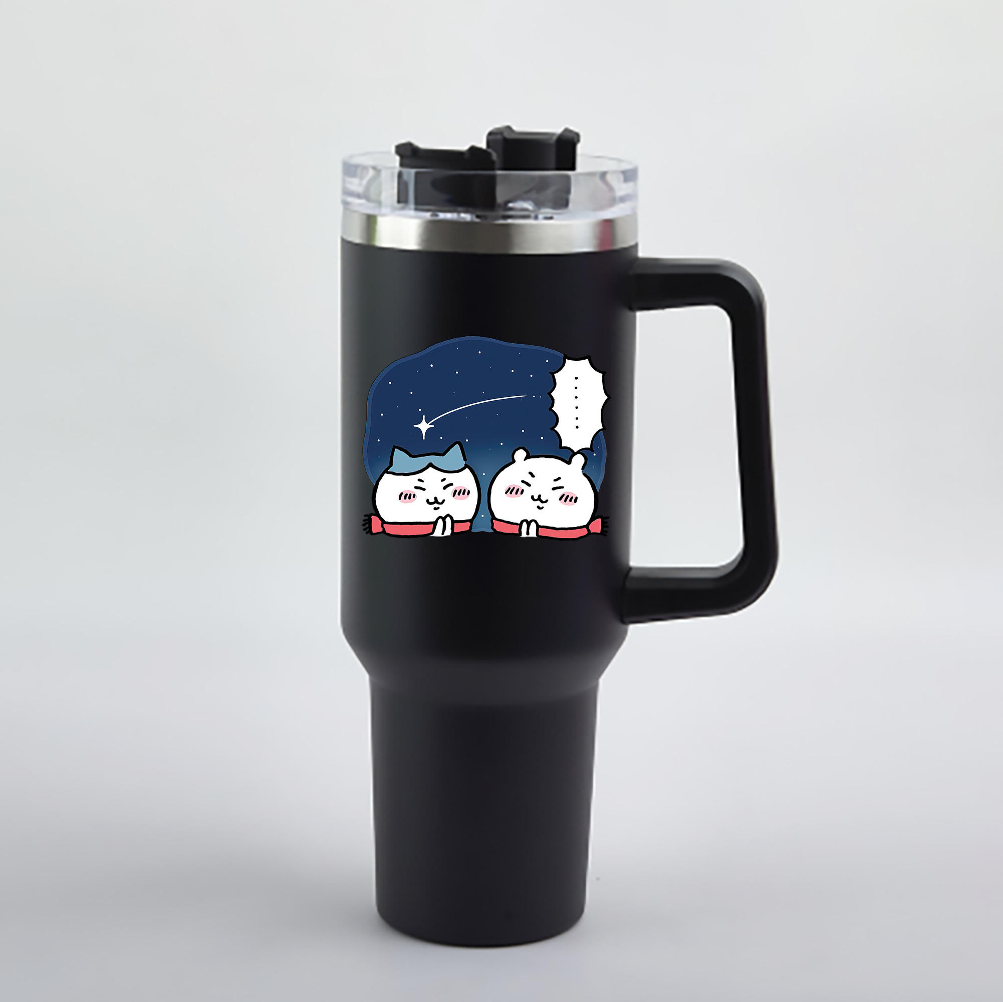 （画像用） ちいかわ ハチワレ Chii-kawa hachiware 1200mL車用タンブラー - クリスタルステッカー（プラスチックストロー付き）