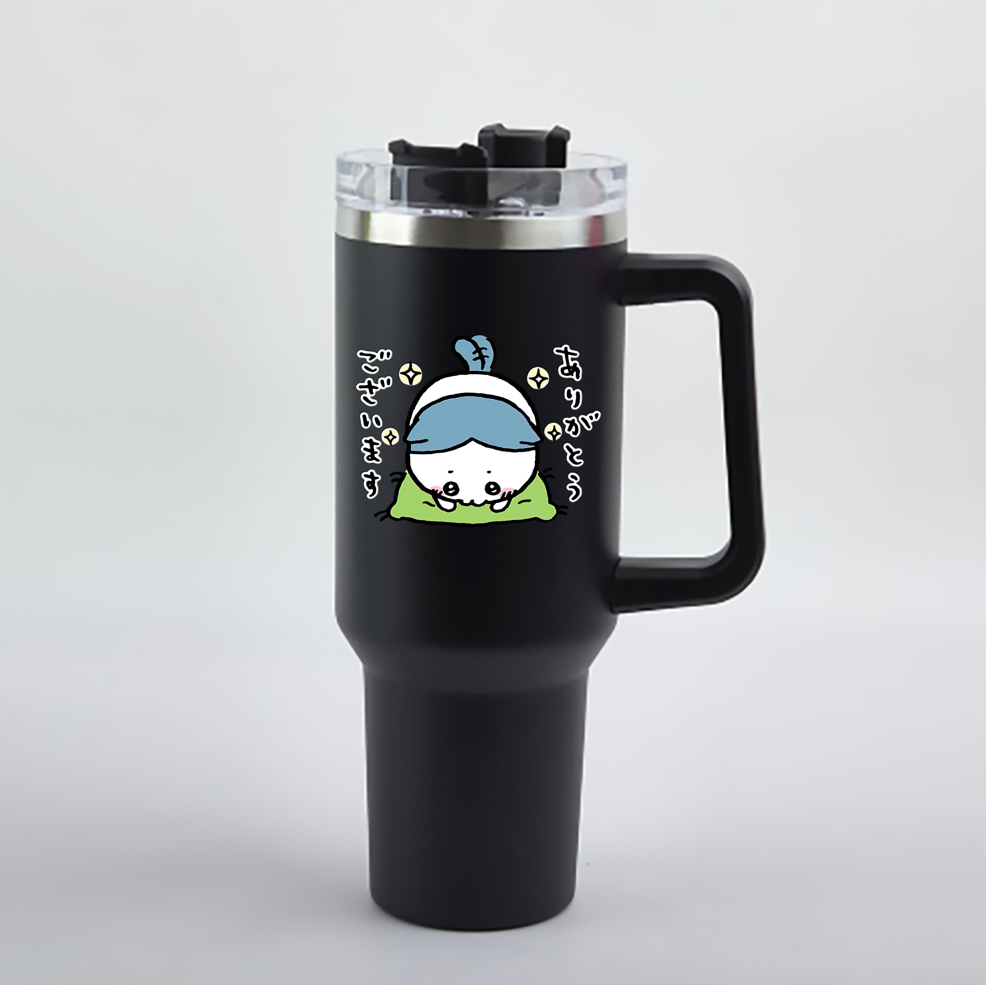 （画像用） ちいかわ ハチワレ Chii-kawa hachiware 1200mL車用タンブラー - クリスタルステッカー（プラスチックストロー付き）