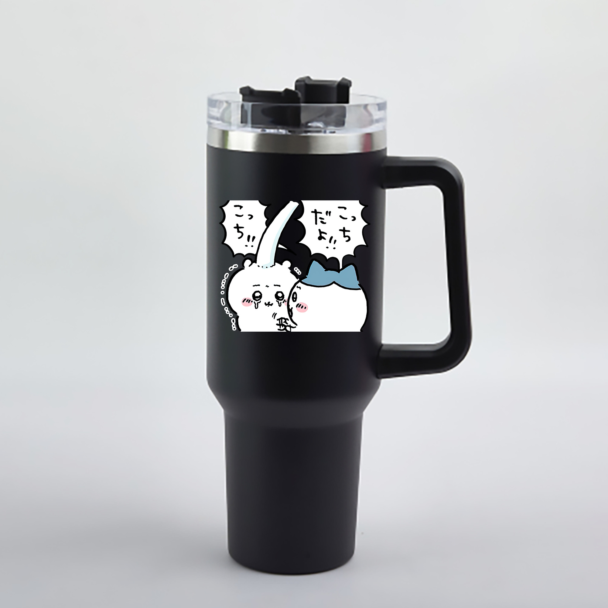 （画像用） ちいかわ ハチワレ Chii-kawa hachiware 1200mL車用タンブラー - クリスタルステッカー（プラスチックストロー付き）