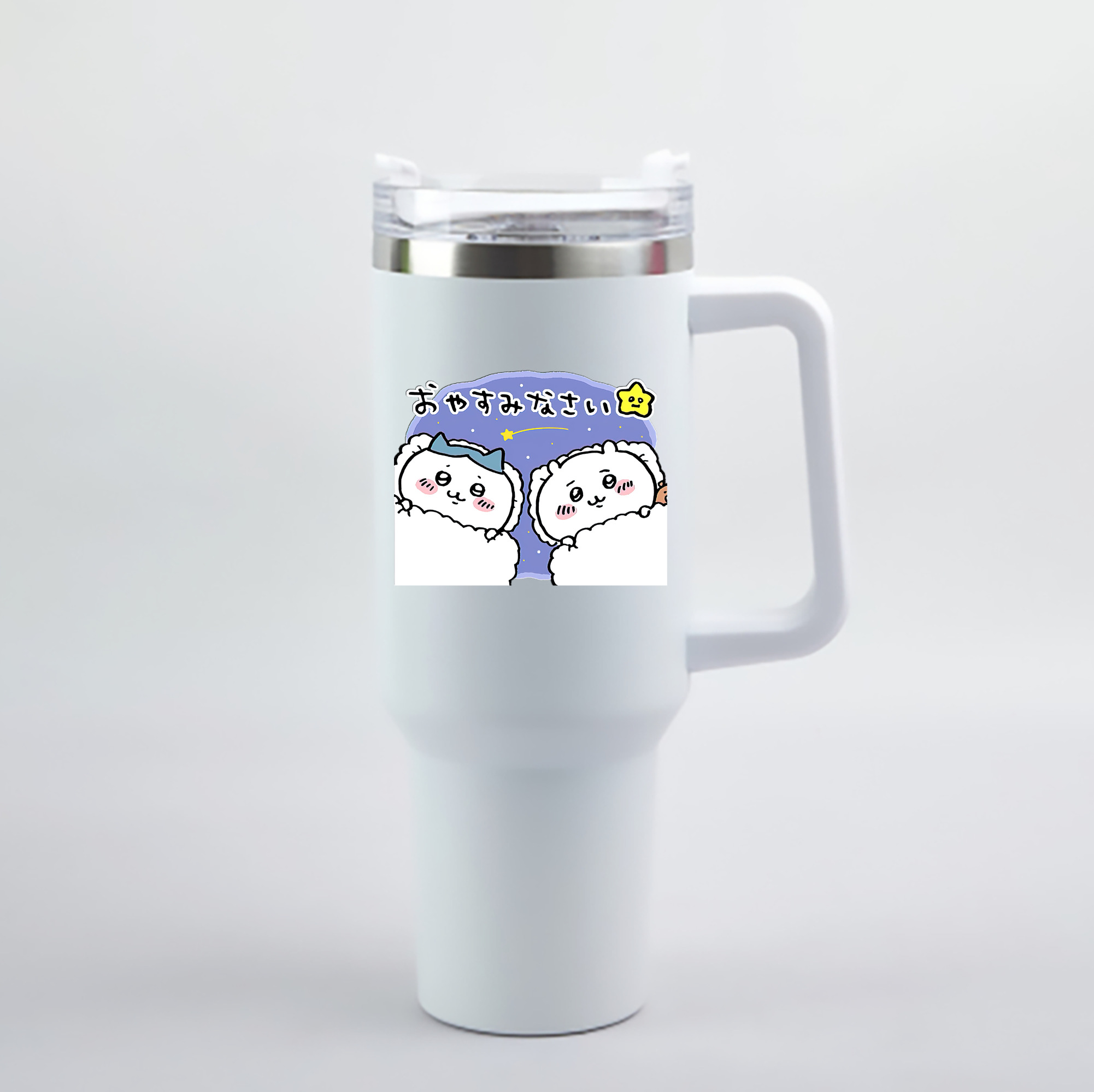 （画像用） ちいかわ ハチワレ Chii-kawa hachiware 1200mL車用タンブラー - クリスタルステッカー（プラスチックストロー付き）