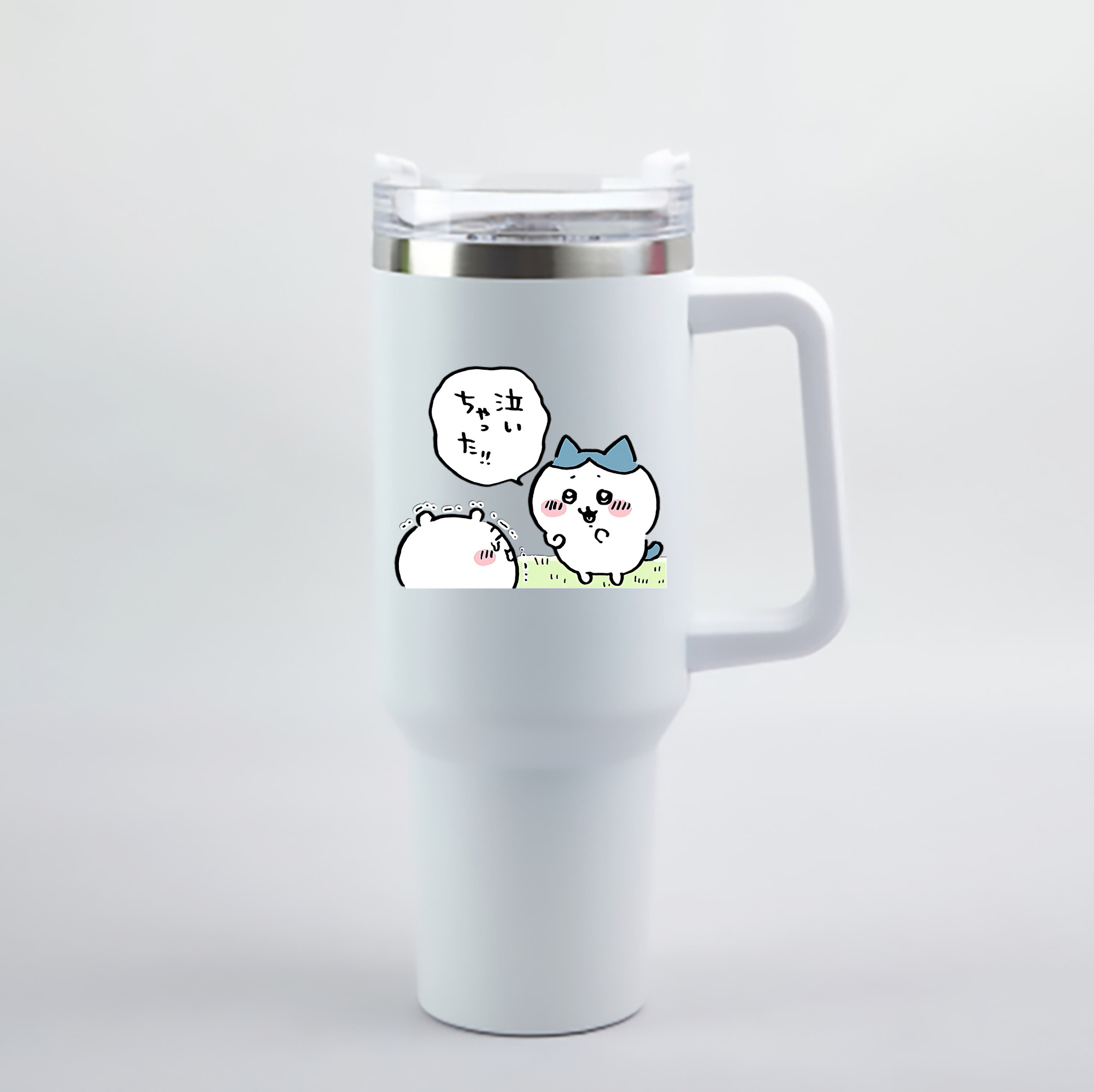 （画像用） ちいかわ ハチワレ Chii-kawa hachiware 1200mL車用タンブラー - クリスタルステッカー（プラスチックストロー付き）