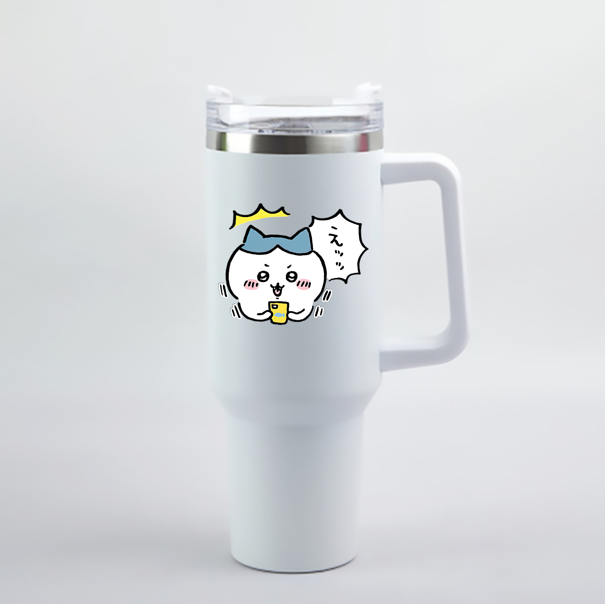 （画像用） ちいかわ ハチワレ Chii-kawa hachiware 1200mL車用タンブラー - クリスタルステッカー（プラスチックストロー付き）