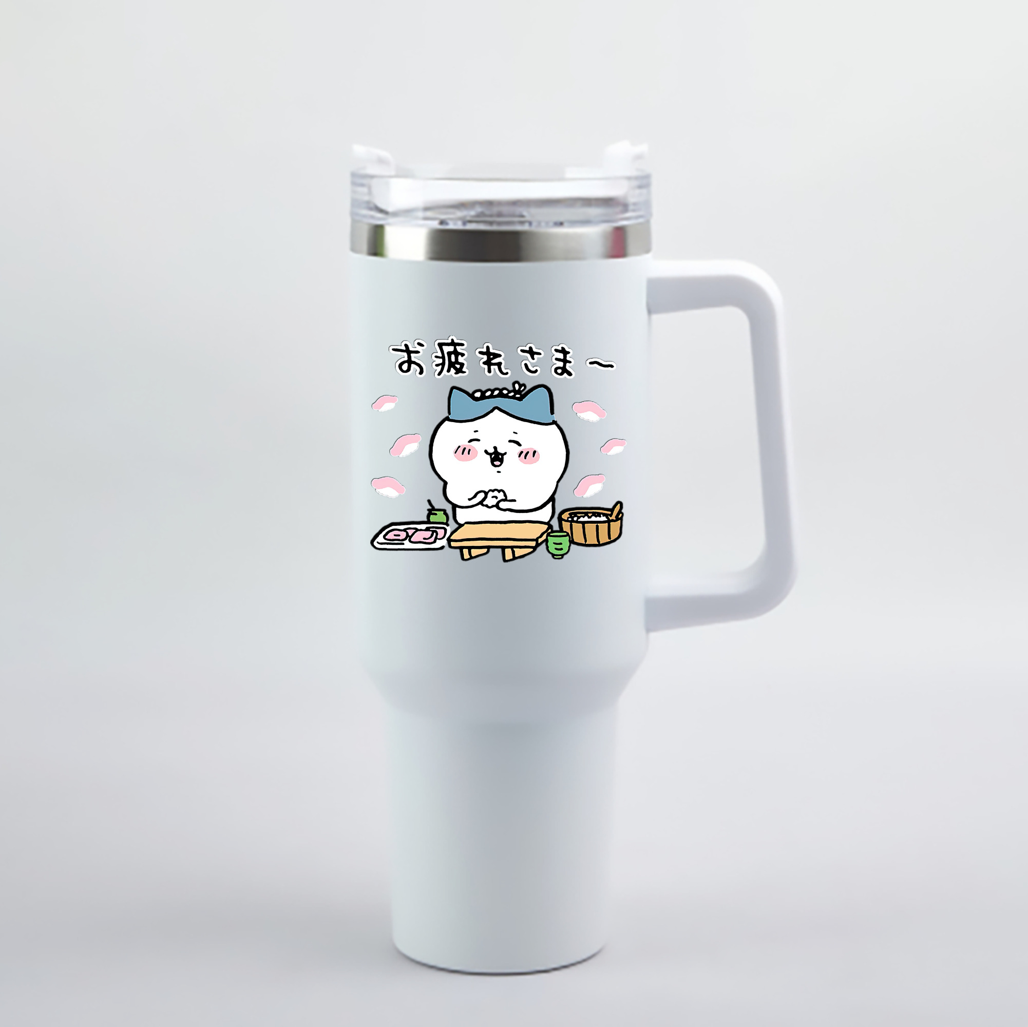 （画像用） ちいかわ ハチワレ Chii-kawa hachiware 1200mL車用タンブラー - クリスタルステッカー（プラスチックストロー付き）