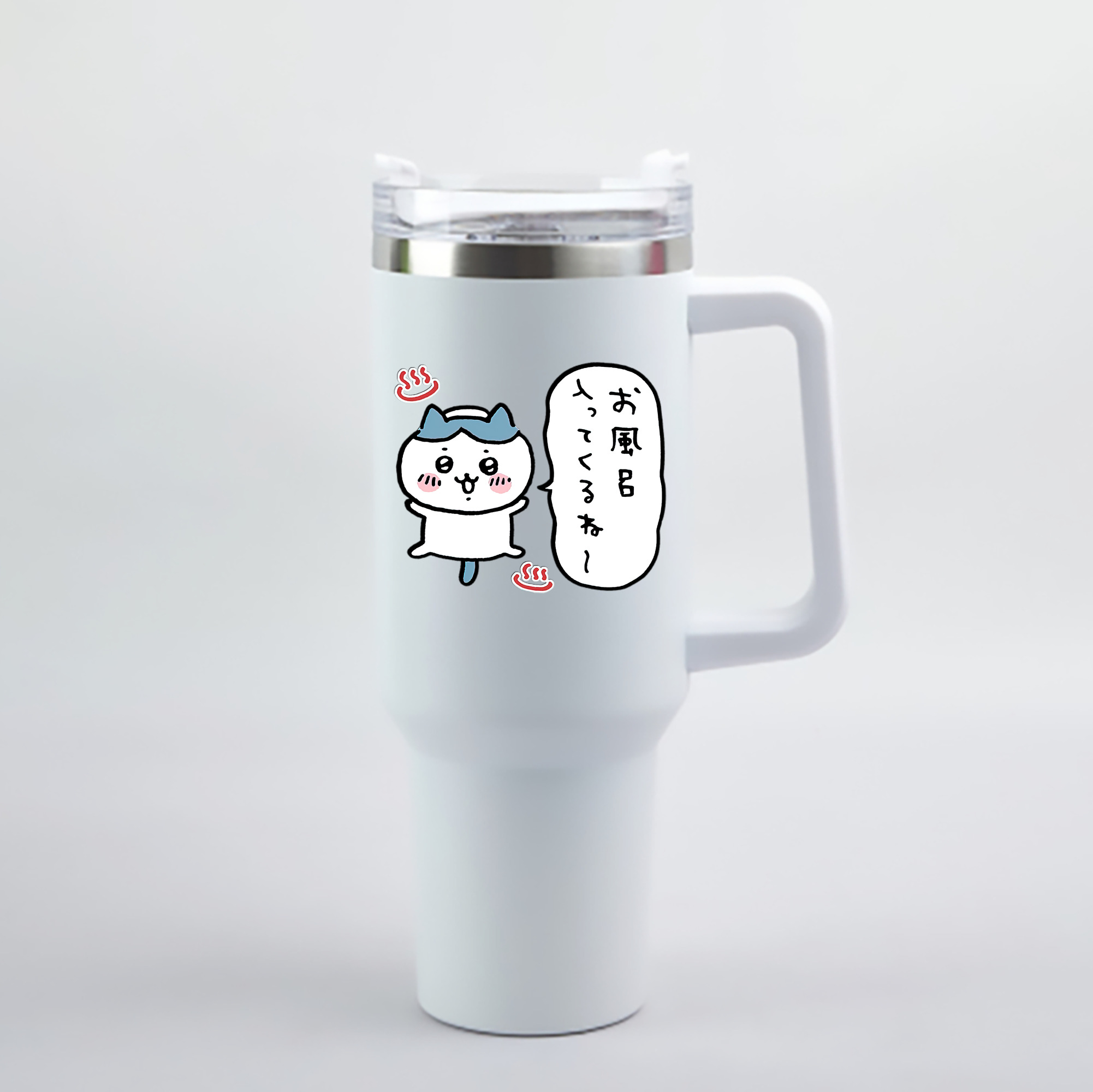 （画像用） ちいかわ ハチワレ Chii-kawa hachiware 1200mL車用タンブラー - クリスタルステッカー（プラスチックストロー付き）
