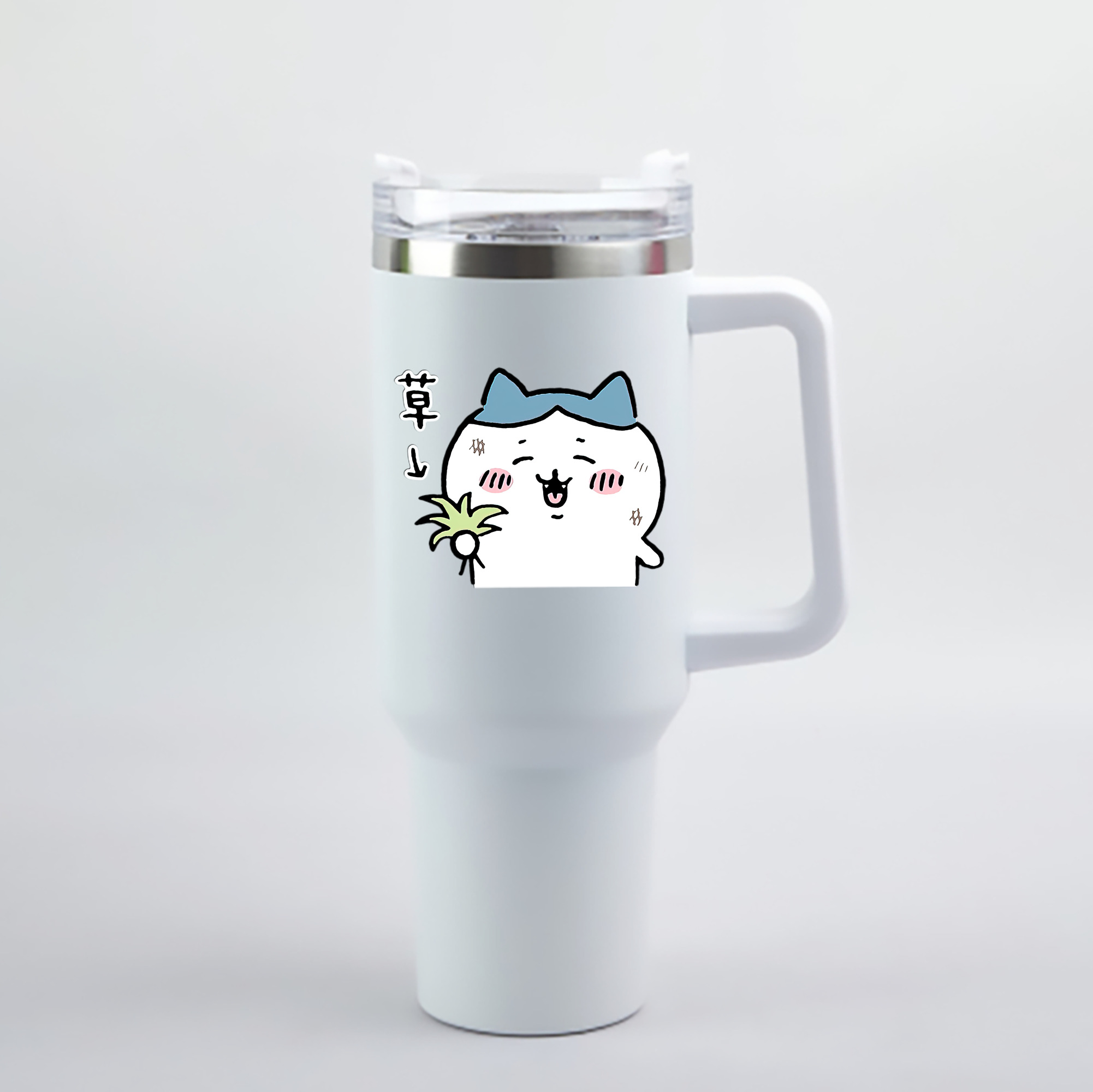 （画像用） ちいかわ ハチワレ Chii-kawa hachiware 1200mL車用タンブラー - クリスタルステッカー（プラスチックストロー付き）