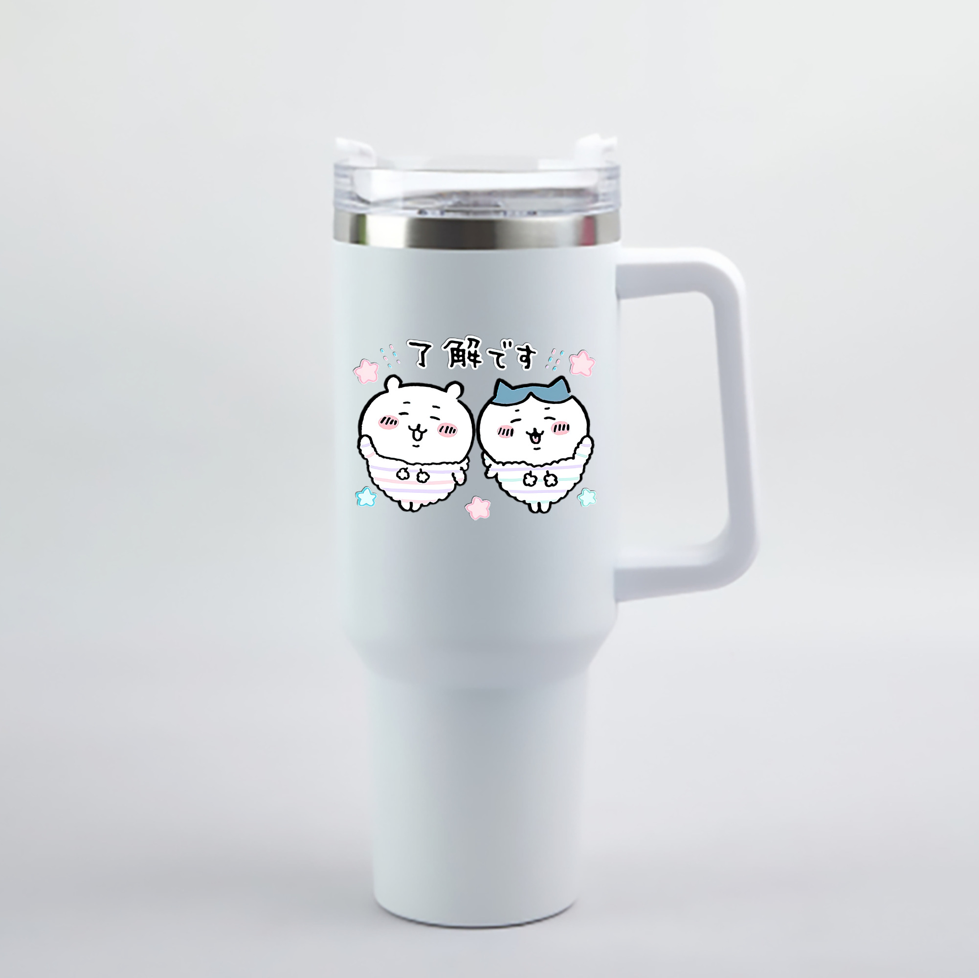 （画像用） ちいかわ ハチワレ Chii-kawa hachiware 1200mL車用タンブラー - クリスタルステッカー（プラスチックストロー付き）
