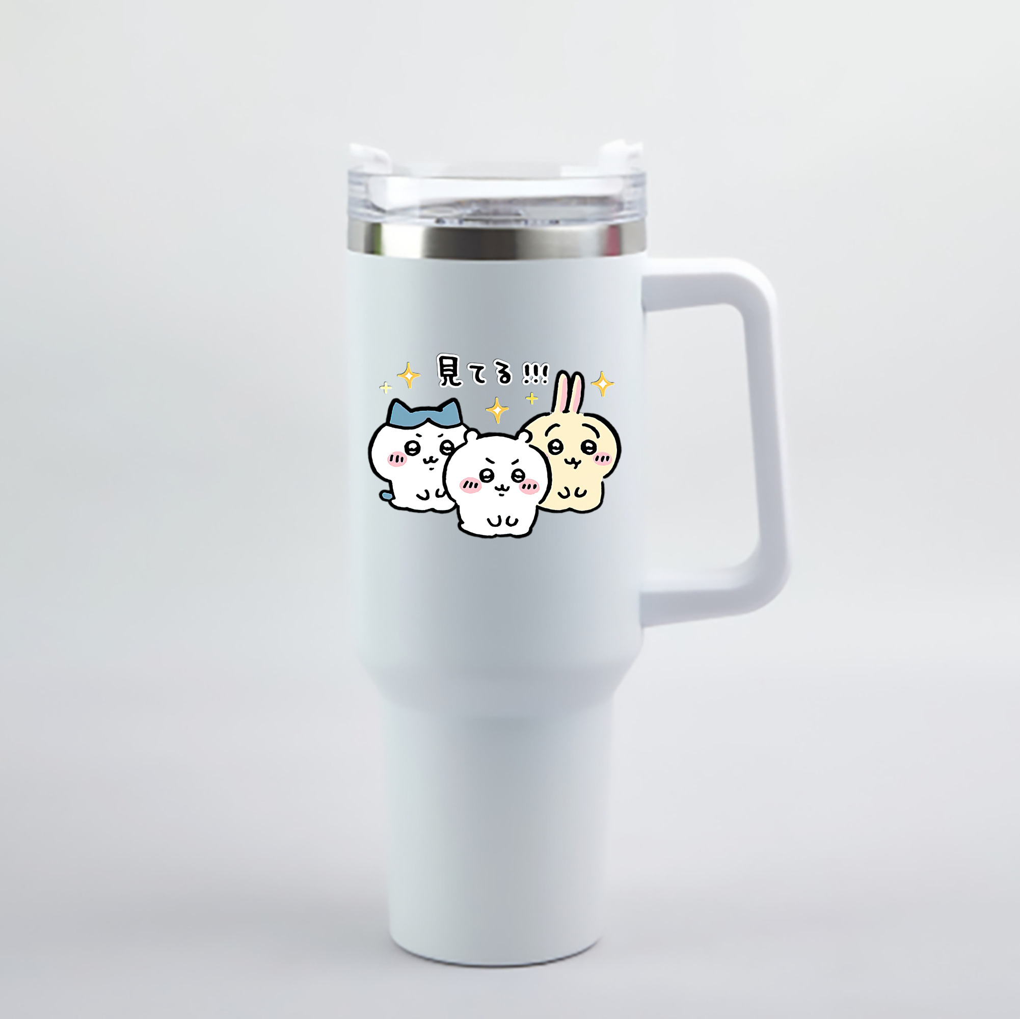 （画像用） ちいかわ ハチワレ Chii-kawa hachiware 1200mL車用タンブラー - クリスタルステッカー（プラスチックストロー付き）