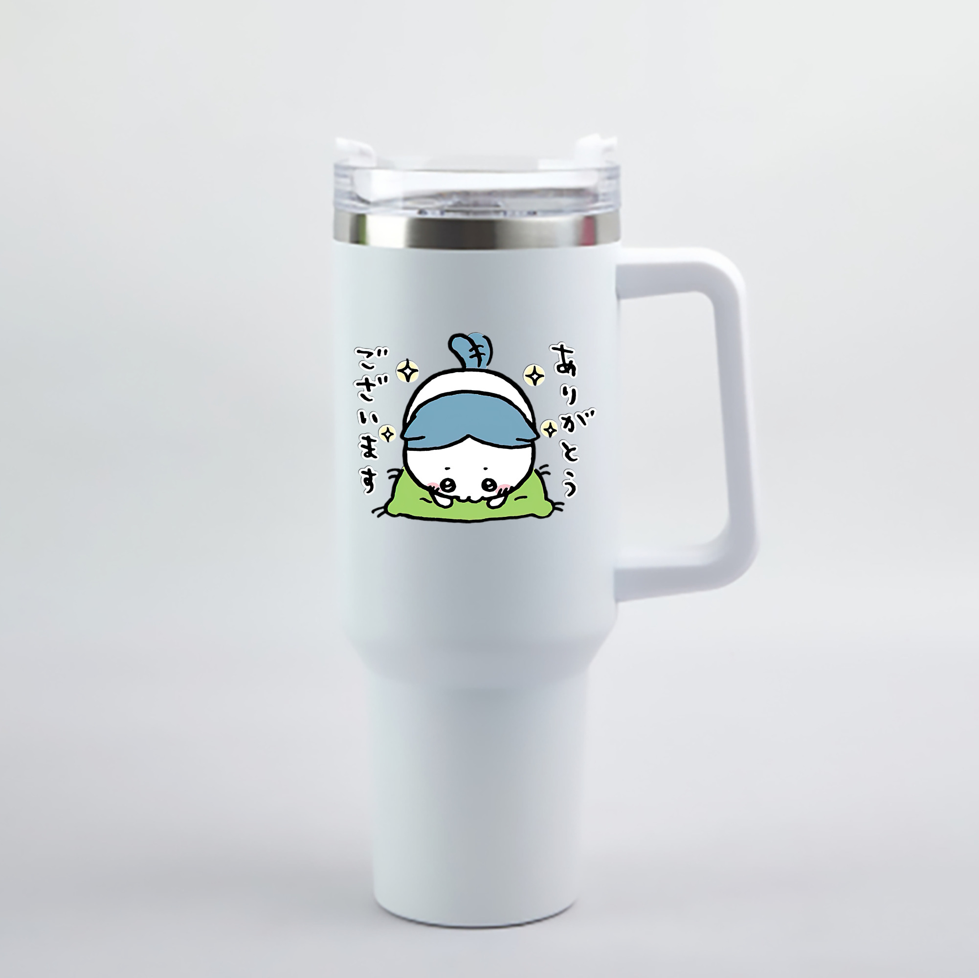 （画像用） ちいかわ ハチワレ Chii-kawa hachiware 1200mL車用タンブラー - クリスタルステッカー（プラスチックストロー付き）