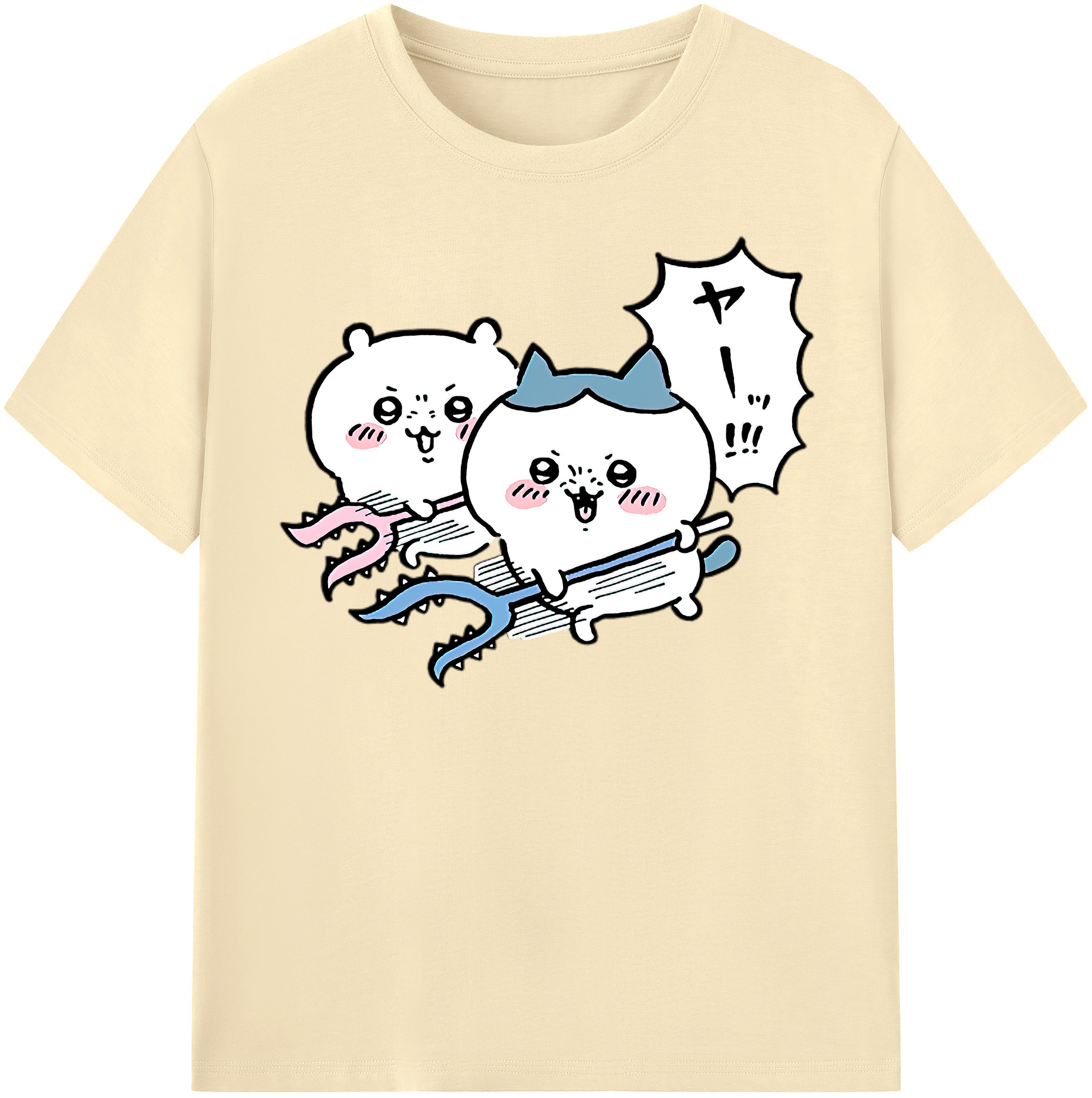 （画像用） ちいかわ ハチワレ Chii-kawa hachiware 綿100％半袖Tシャツ（フロントプリント）