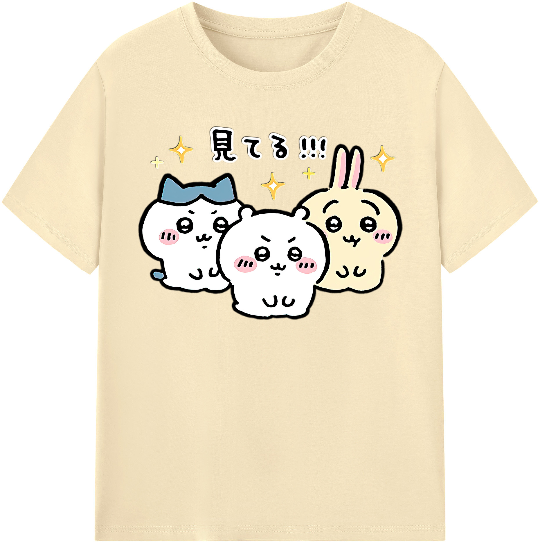 （画像用） ちいかわ ハチワレ Chii-kawa hachiware 綿100％半袖Tシャツ（フロントプリント）
