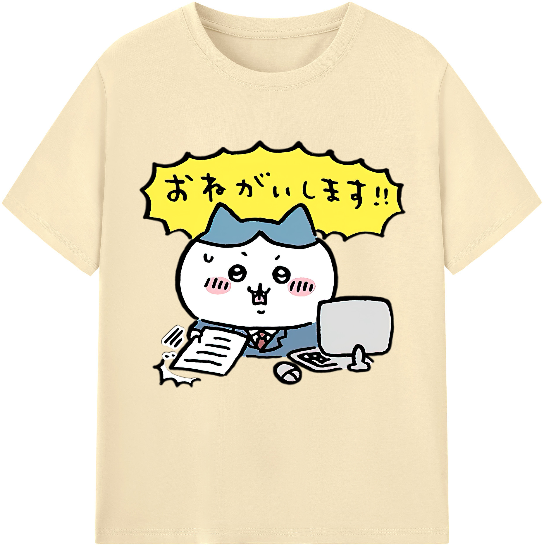 （画像用） ちいかわ ハチワレ Chii-kawa hachiware 綿100％半袖Tシャツ（フロントプリント）