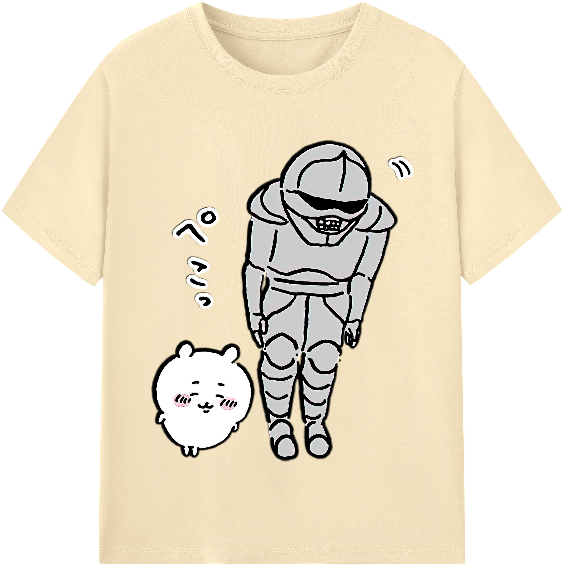 （画像用） ちいかわ 労働の鎧さん Chii-kawa Mr. Armor of Labor 綿100％半袖Tシャツ（フロントプリント）