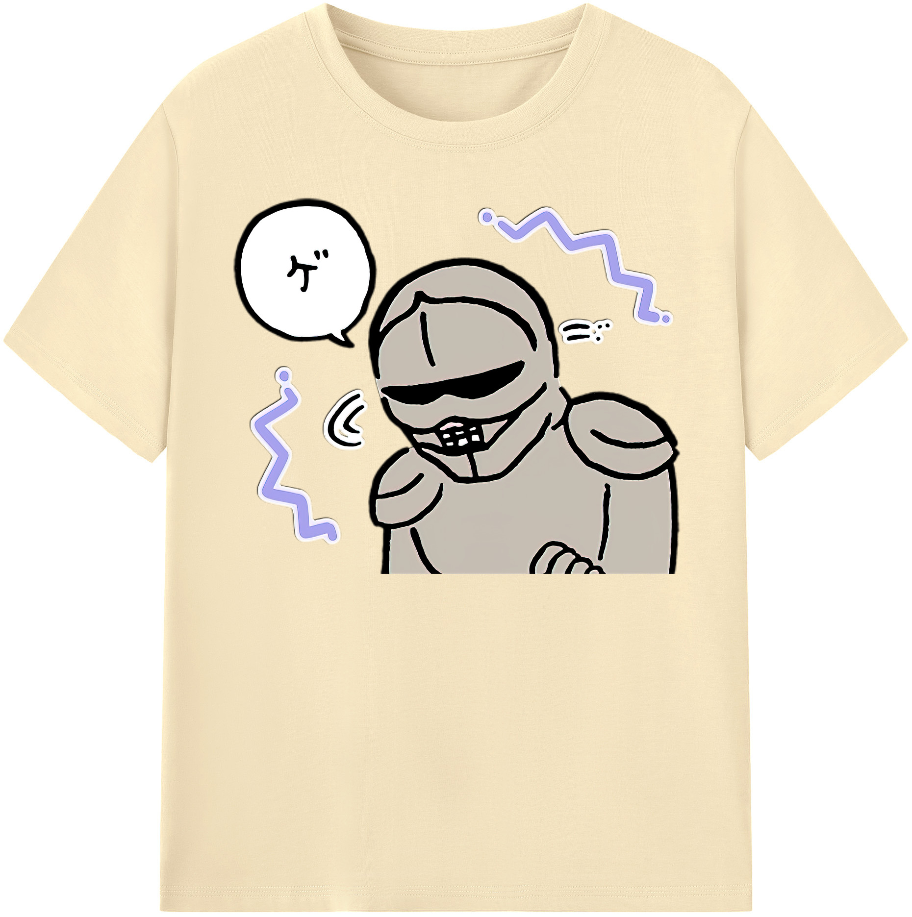 （画像用） ちいかわ 労働の鎧さん Chii-kawa Mr. Armor of Labor 綿100％半袖Tシャツ（フロントプリント）