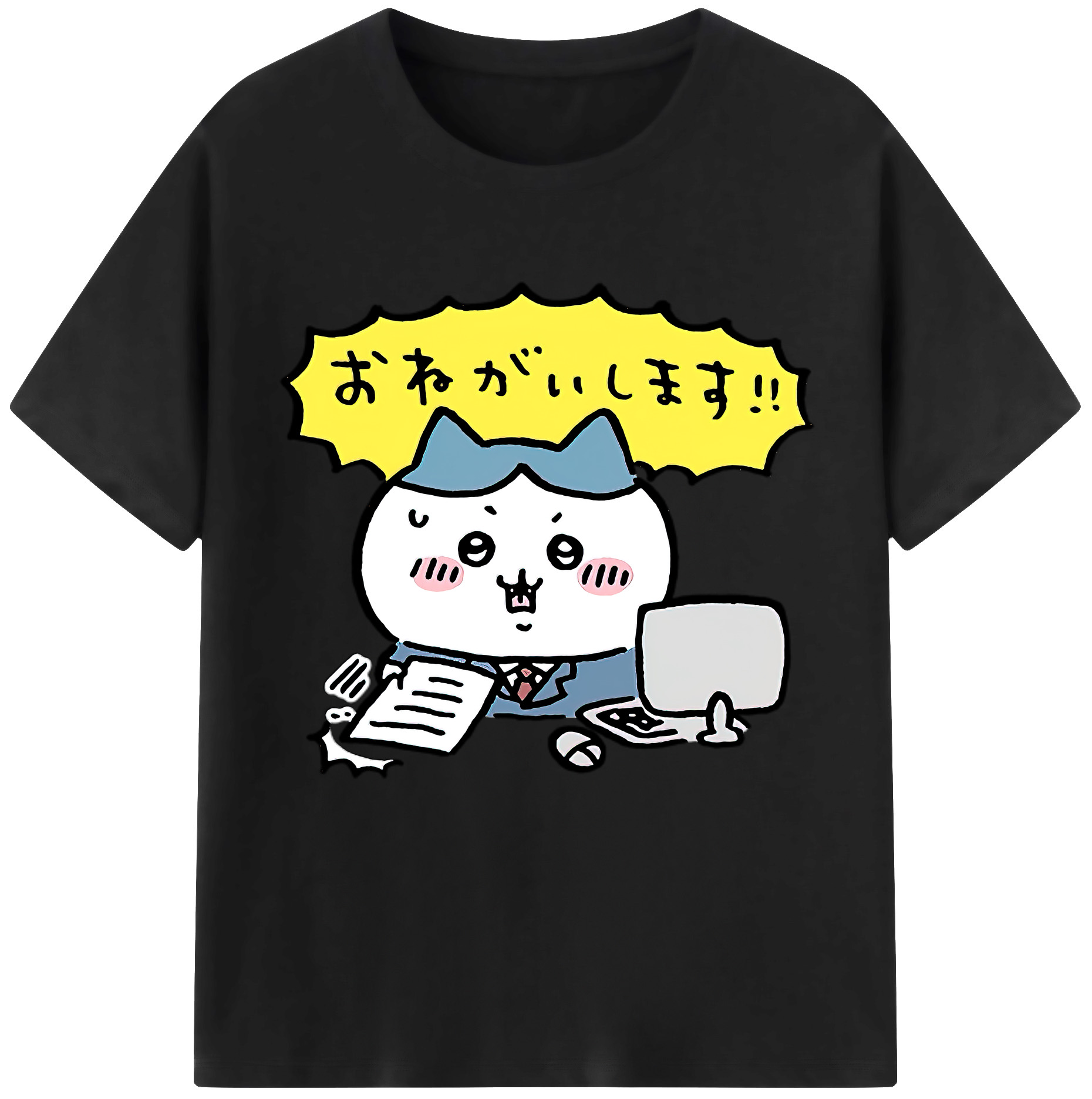 （画像用） ちいかわ ハチワレ Chii-kawa hachiware 綿100％半袖Tシャツ（フロントプリント）