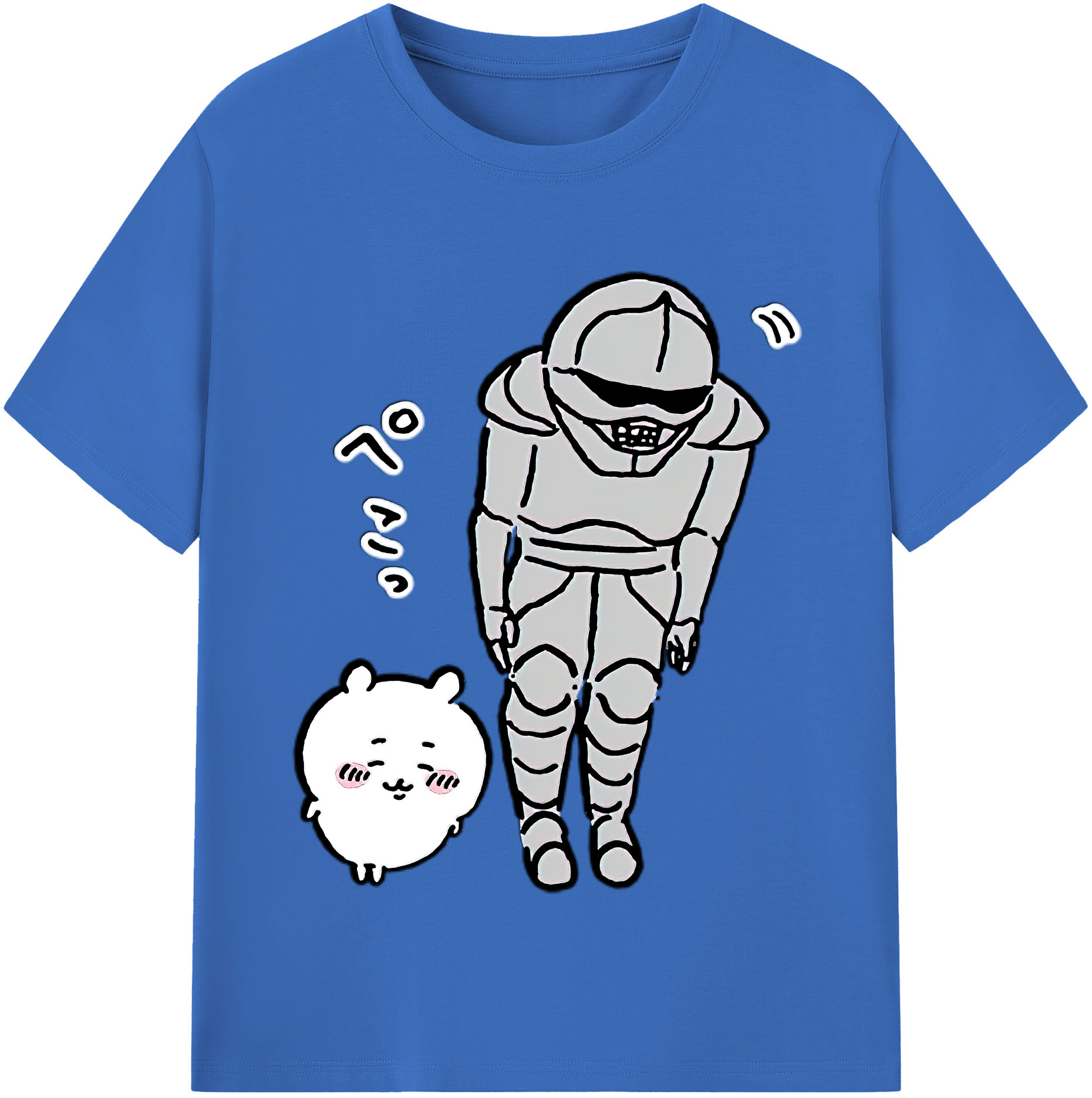 （画像用） ちいかわ 労働の鎧さん Chii-kawa Mr. Armor of Labor 綿100％半袖Tシャツ（フロントプリント）