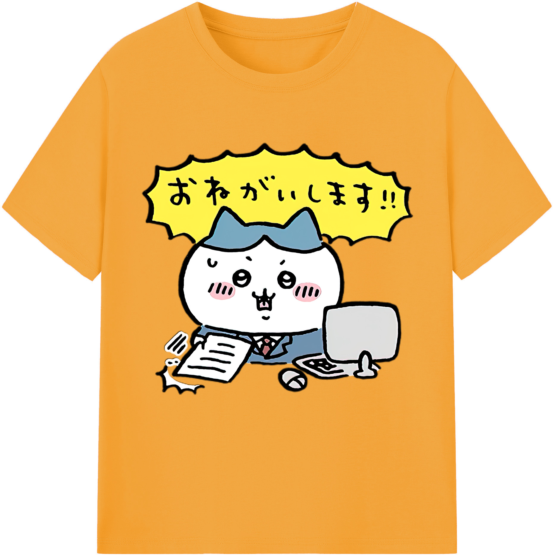 （画像用） ちいかわ ハチワレ Chii-kawa hachiware 綿100％半袖Tシャツ（フロントプリント）