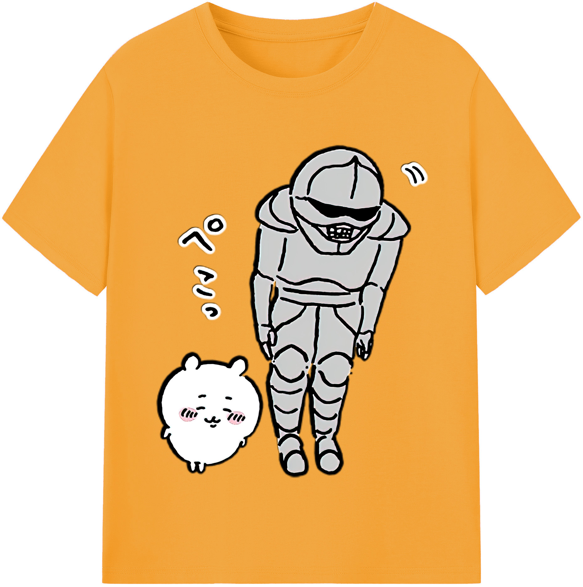 （画像用） ちいかわ 労働の鎧さん Chii-kawa Mr. Armor of Labor 綿100％半袖Tシャツ（フロントプリント）