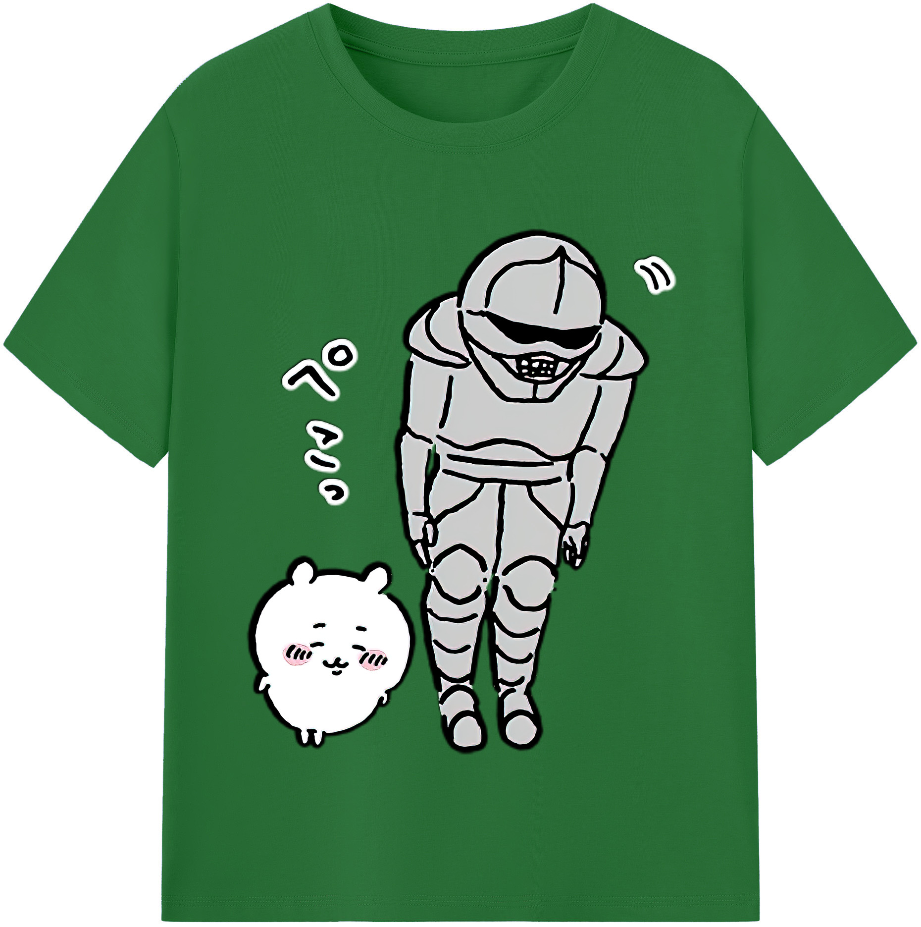 （画像用） ちいかわ 労働の鎧さん Chii-kawa Mr. Armor of Labor 綿100％半袖Tシャツ（フロントプリント）