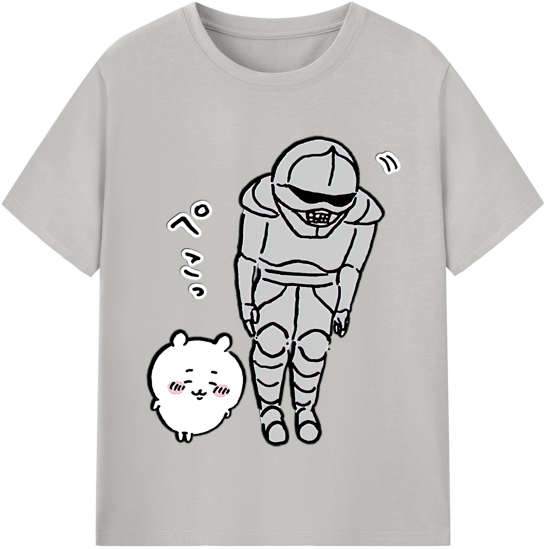（画像用） ちいかわ 労働の鎧さん Chii-kawa Mr. Armor of Labor 綿100％半袖Tシャツ（フロントプリント）