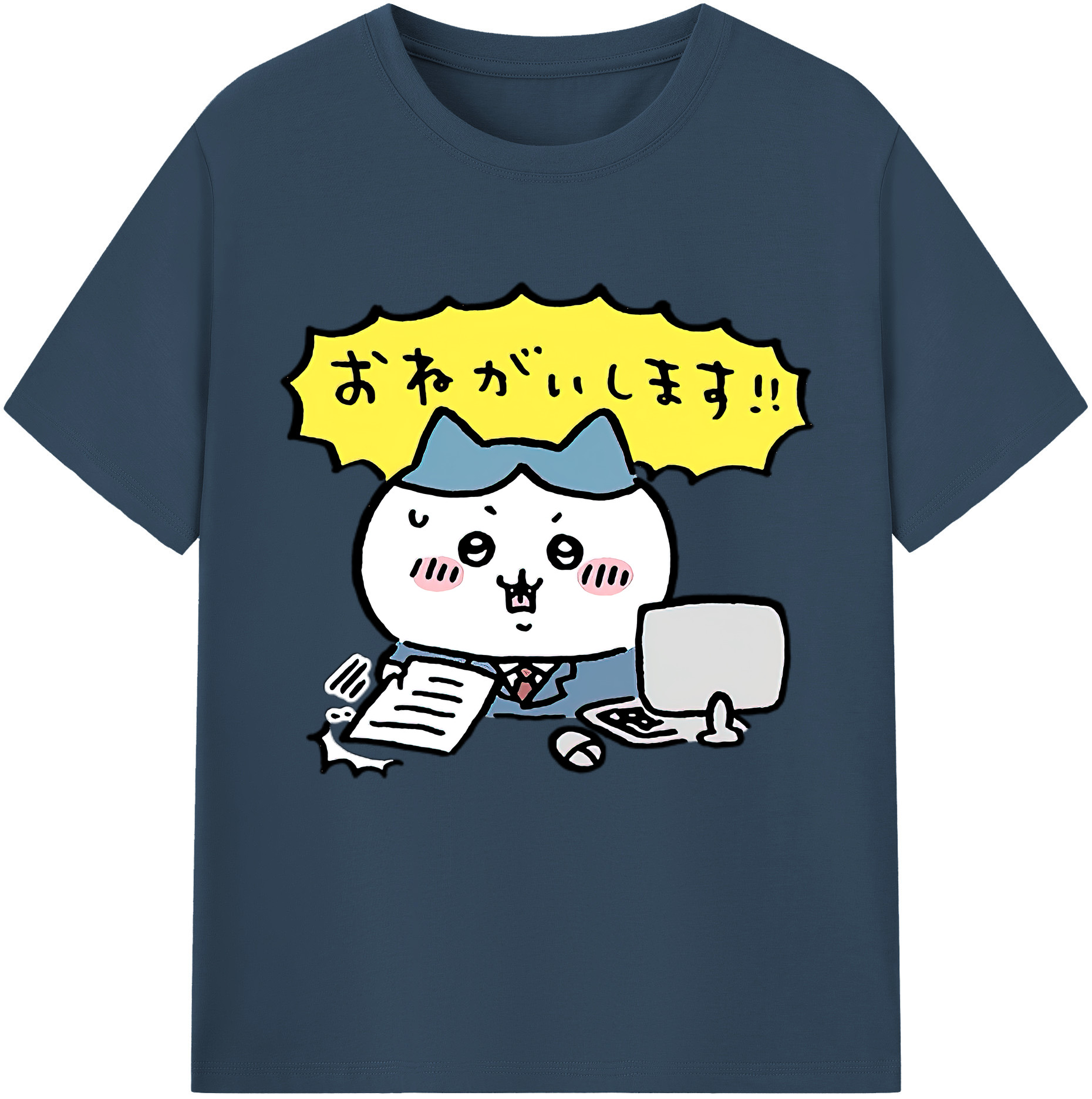 （画像用） ちいかわ ハチワレ Chii-kawa hachiware 綿100％半袖Tシャツ（フロントプリント）