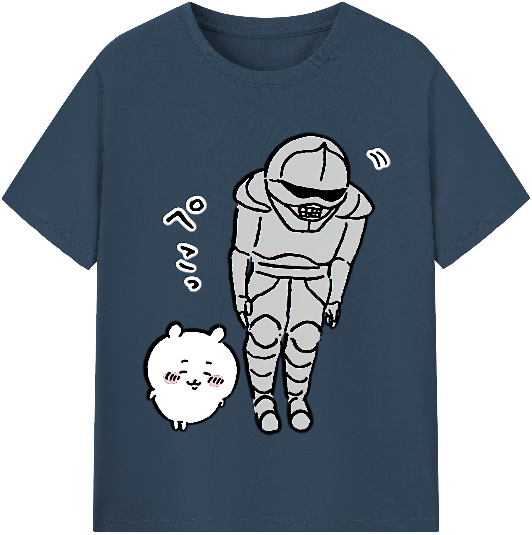 （画像用） ちいかわ 労働の鎧さん Chii-kawa Mr. Armor of Labor 綿100％半袖Tシャツ（フロントプリント）