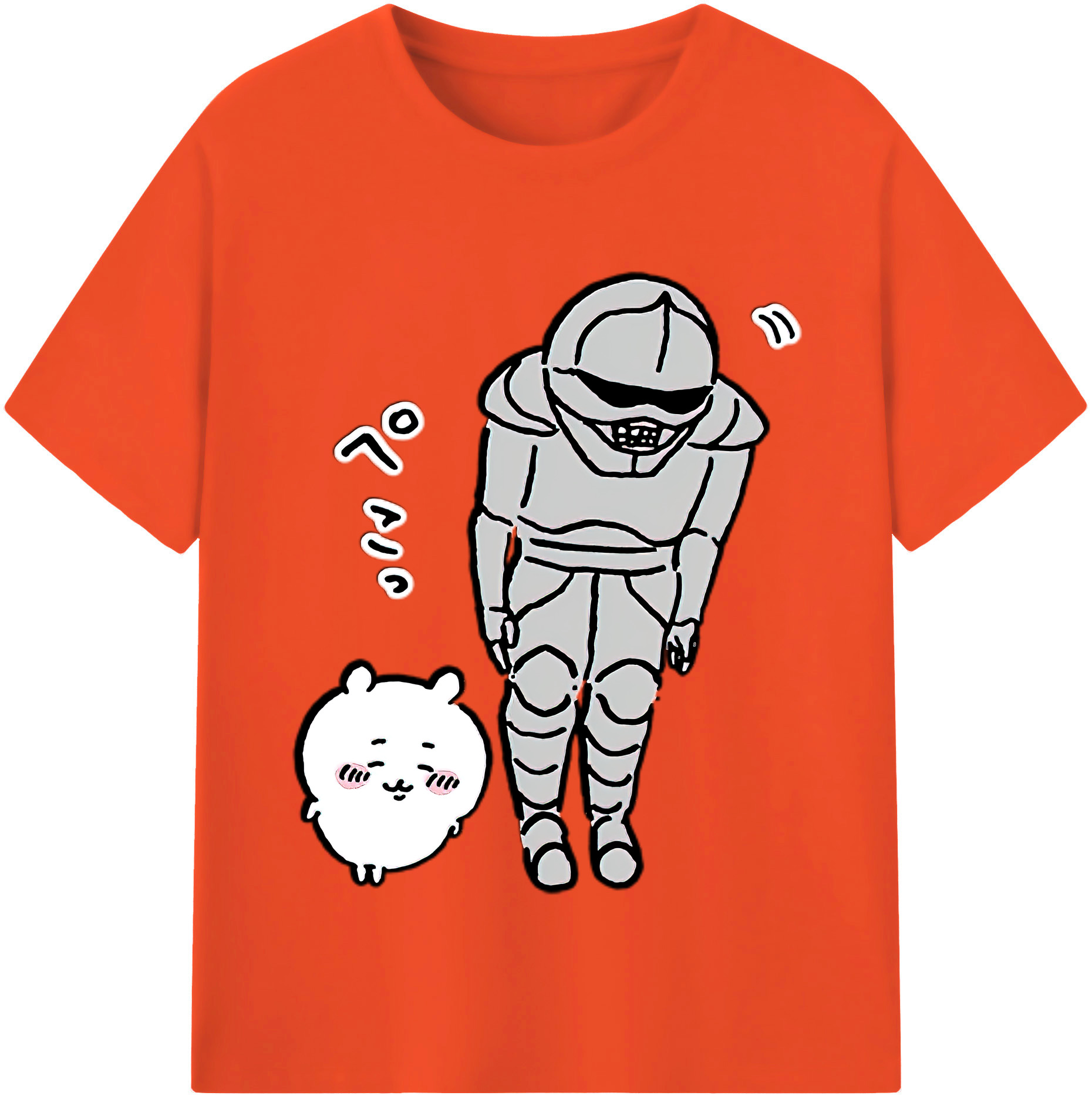 （画像用） ちいかわ 労働の鎧さん Chii-kawa Mr. Armor of Labor 綿100％半袖Tシャツ（フロントプリント）
