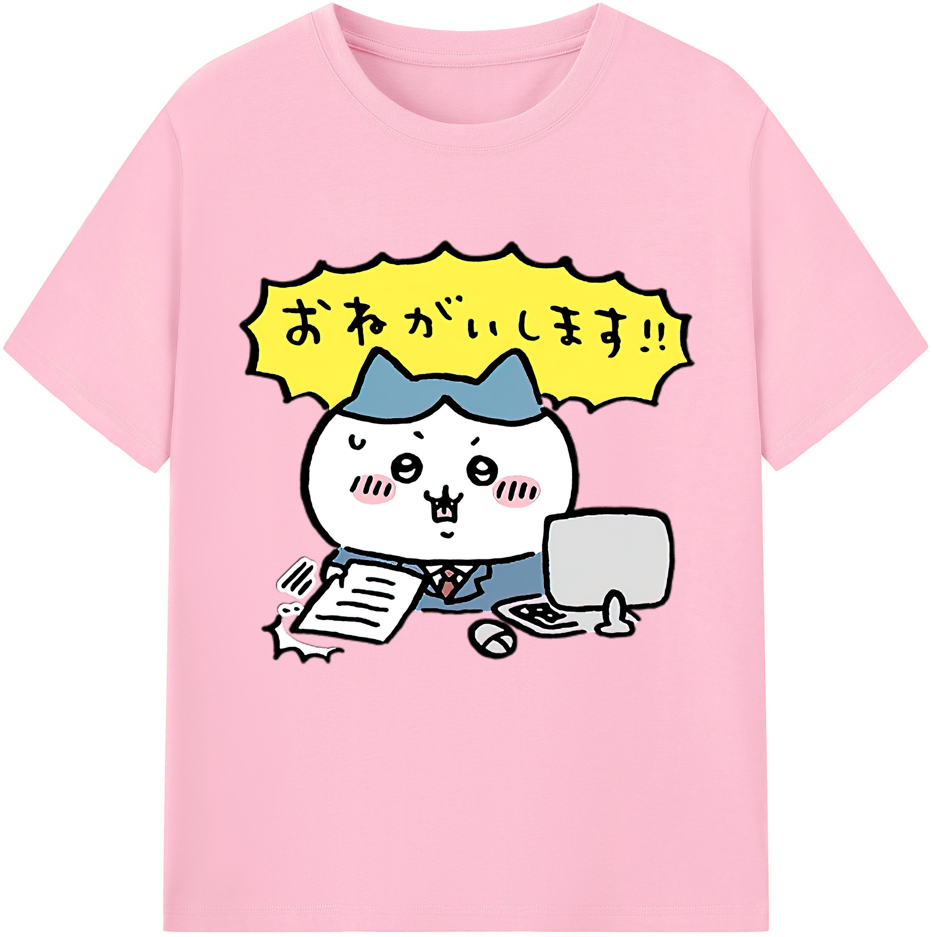 （画像用） ちいかわ ハチワレ Chii-kawa hachiware 綿100％半袖Tシャツ（フロントプリント）