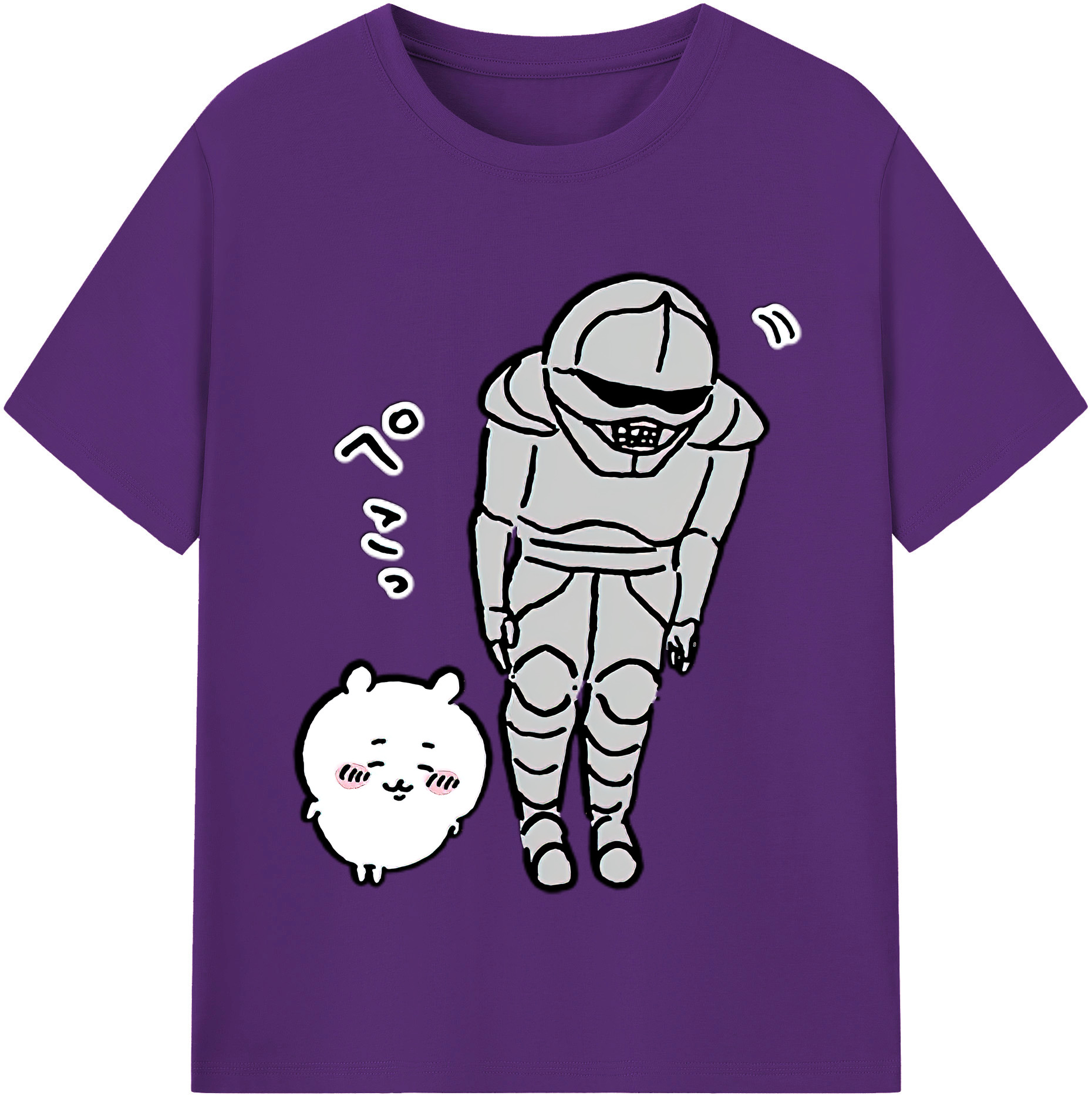 （画像用） ちいかわ 労働の鎧さん Chii-kawa Mr. Armor of Labor 綿100％半袖Tシャツ（フロントプリント）
