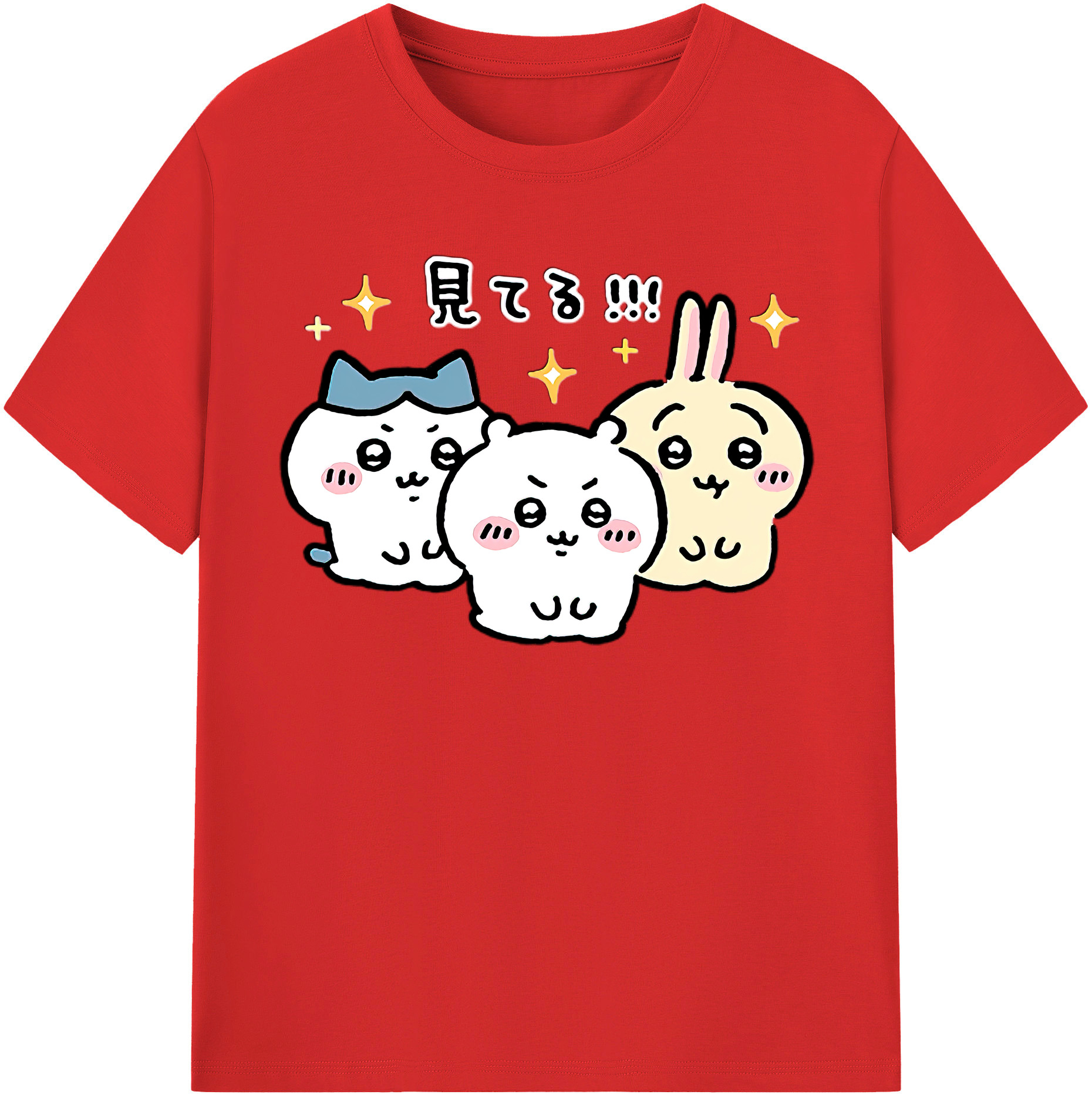 （画像用） ちいかわ ハチワレ Chii-kawa hachiware 綿100％半袖Tシャツ（フロントプリント）