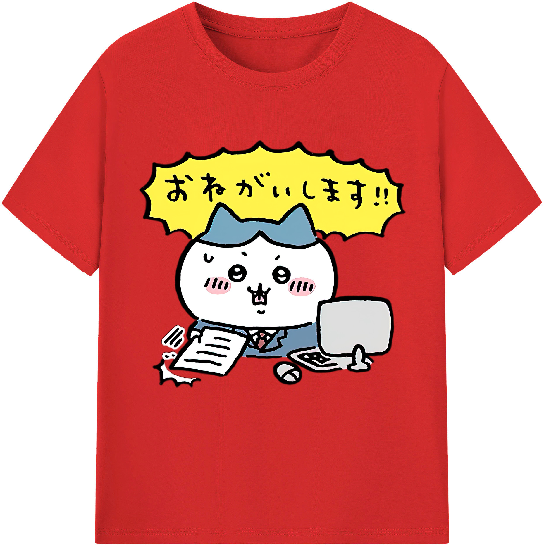 （画像用） ちいかわ ハチワレ Chii-kawa hachiware 綿100％半袖Tシャツ（フロントプリント）