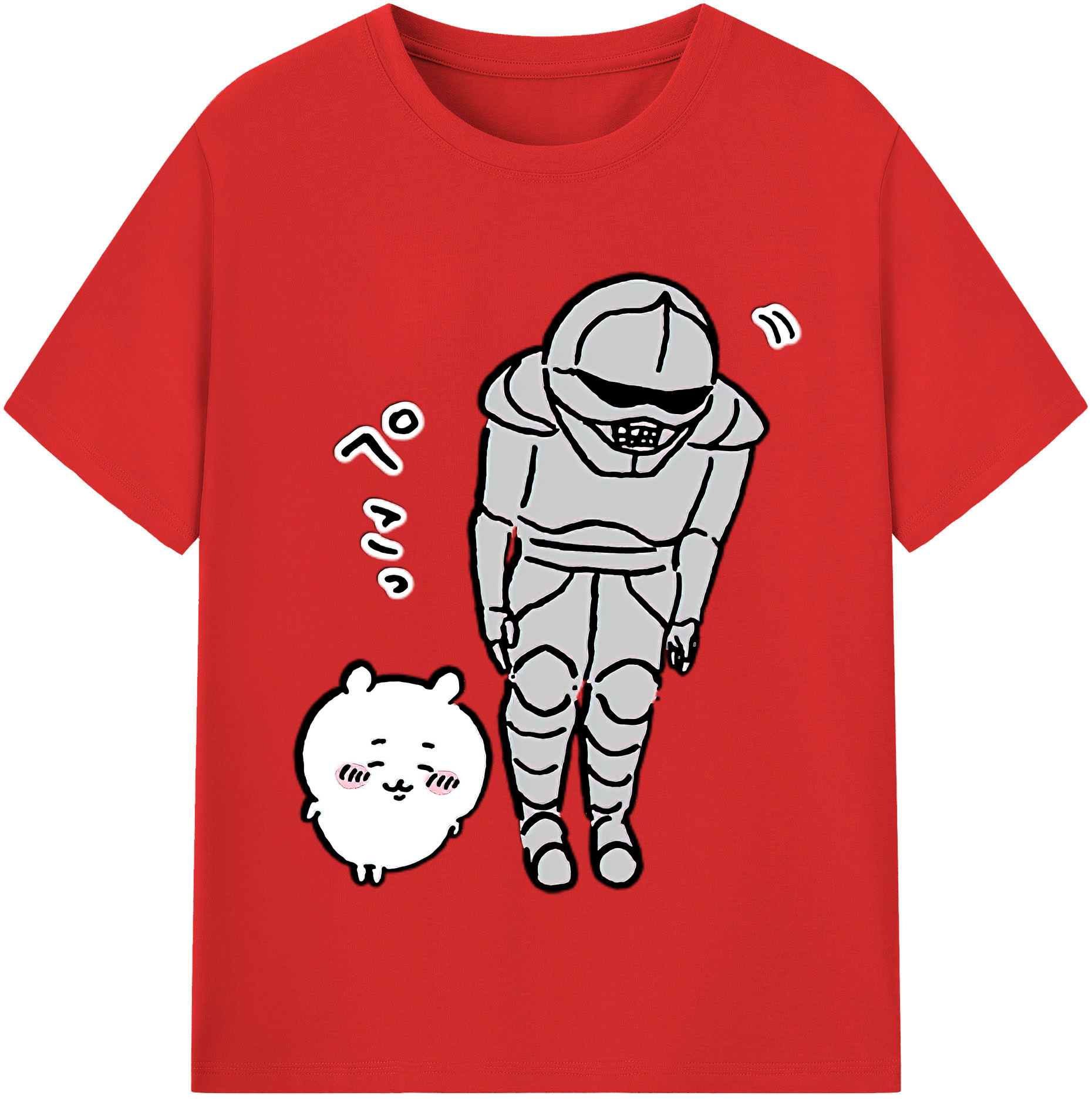 （画像用） ちいかわ 労働の鎧さん Chii-kawa Mr. Armor of Labor 綿100％半袖Tシャツ（フロントプリント）
