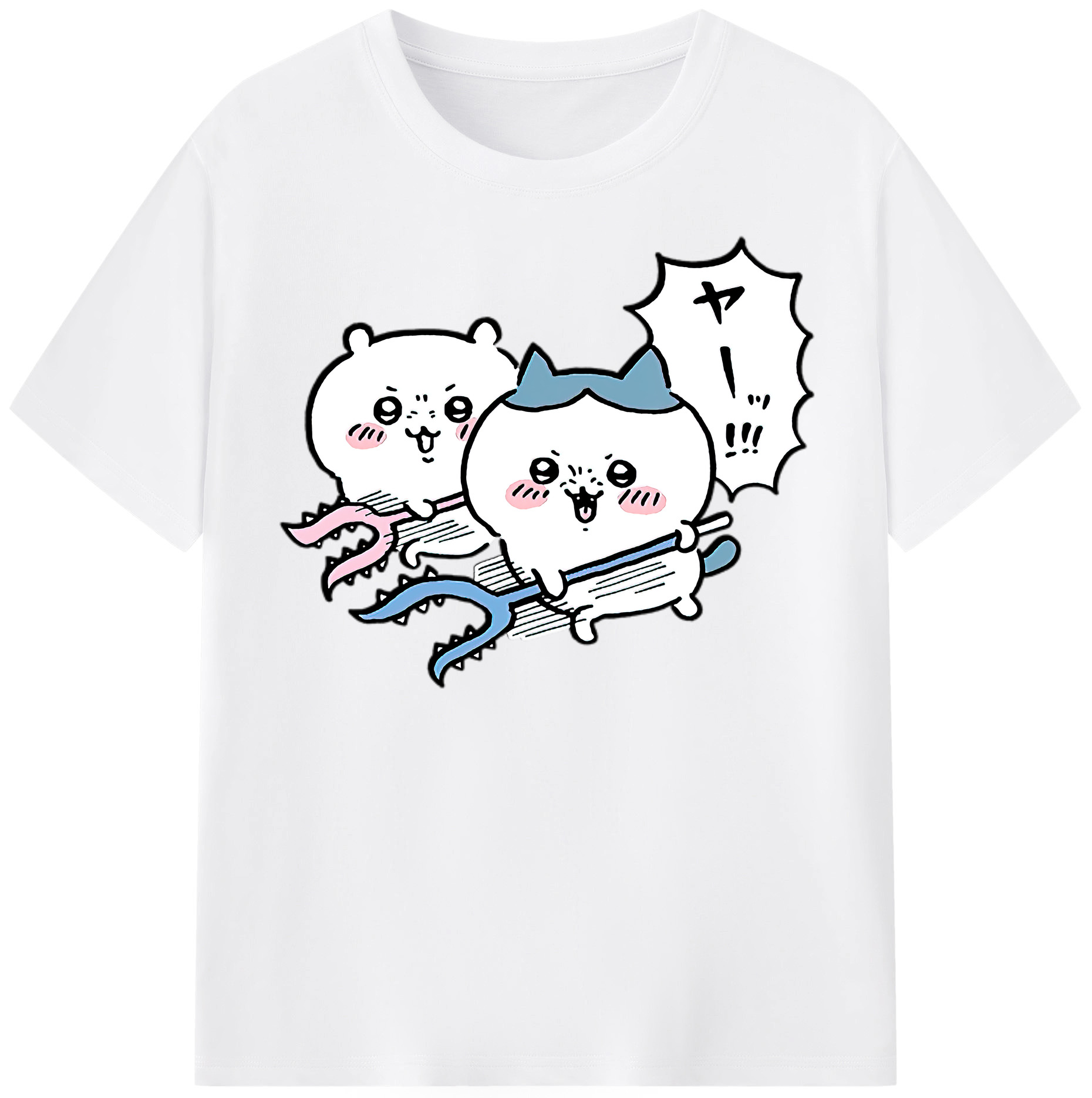 （画像用） ちいかわ ハチワレ Chii-kawa hachiware 綿100％半袖Tシャツ（フロントプリント）