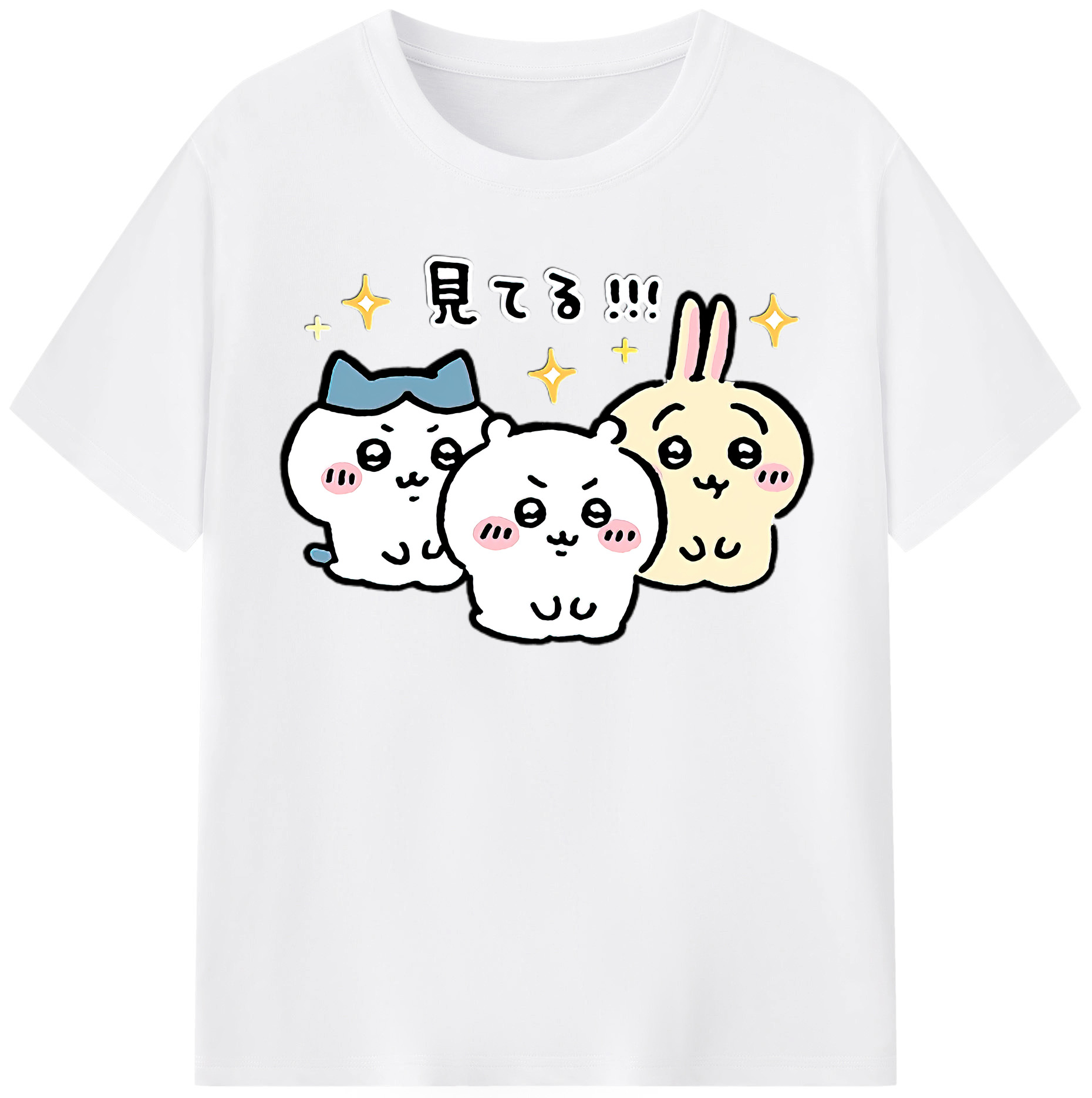 （画像用） ちいかわ ハチワレ Chii-kawa hachiware 綿100％半袖Tシャツ（フロントプリント）