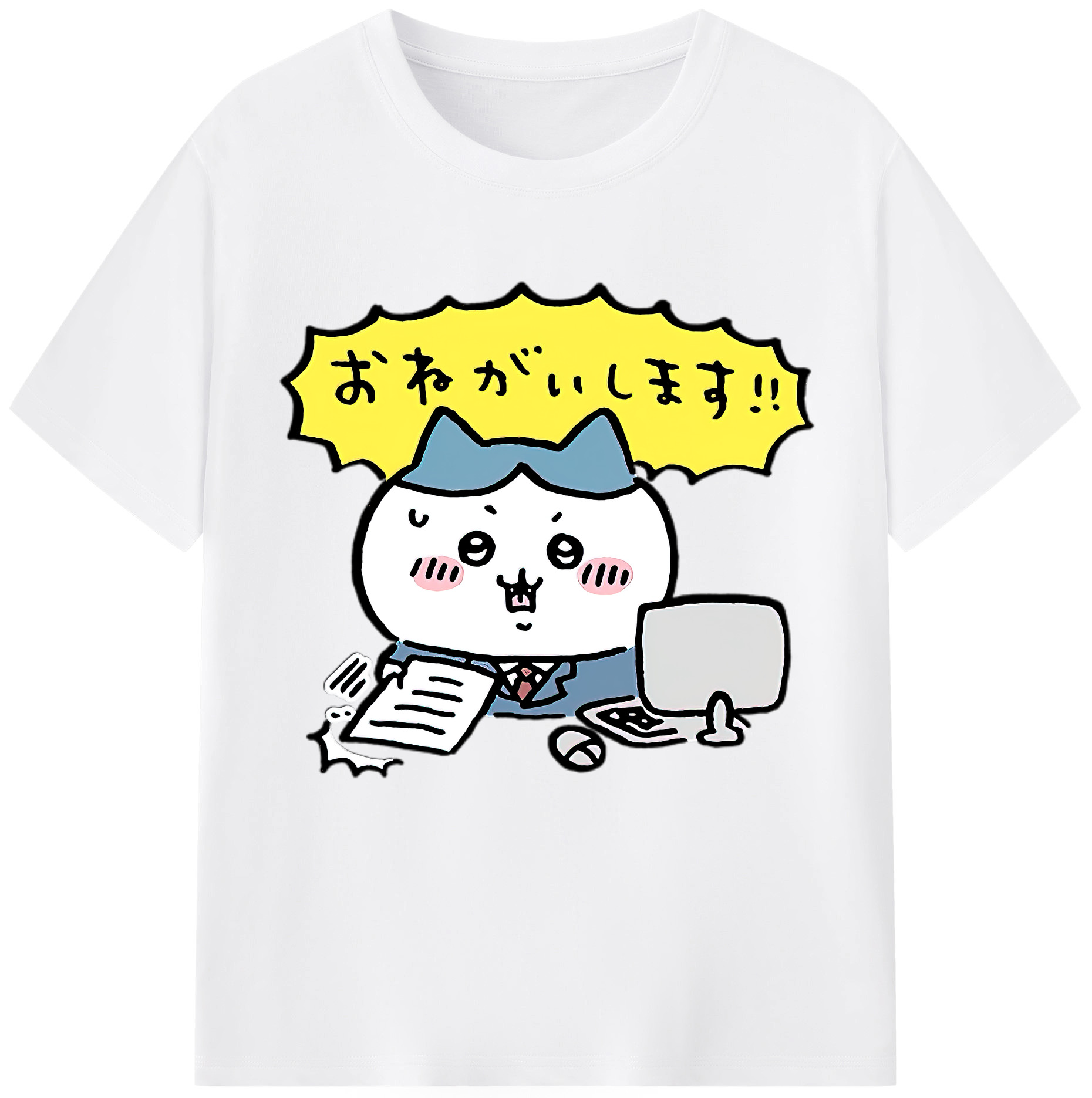 （画像用） ちいかわ ハチワレ Chii-kawa hachiware 綿100％半袖Tシャツ（フロントプリント）