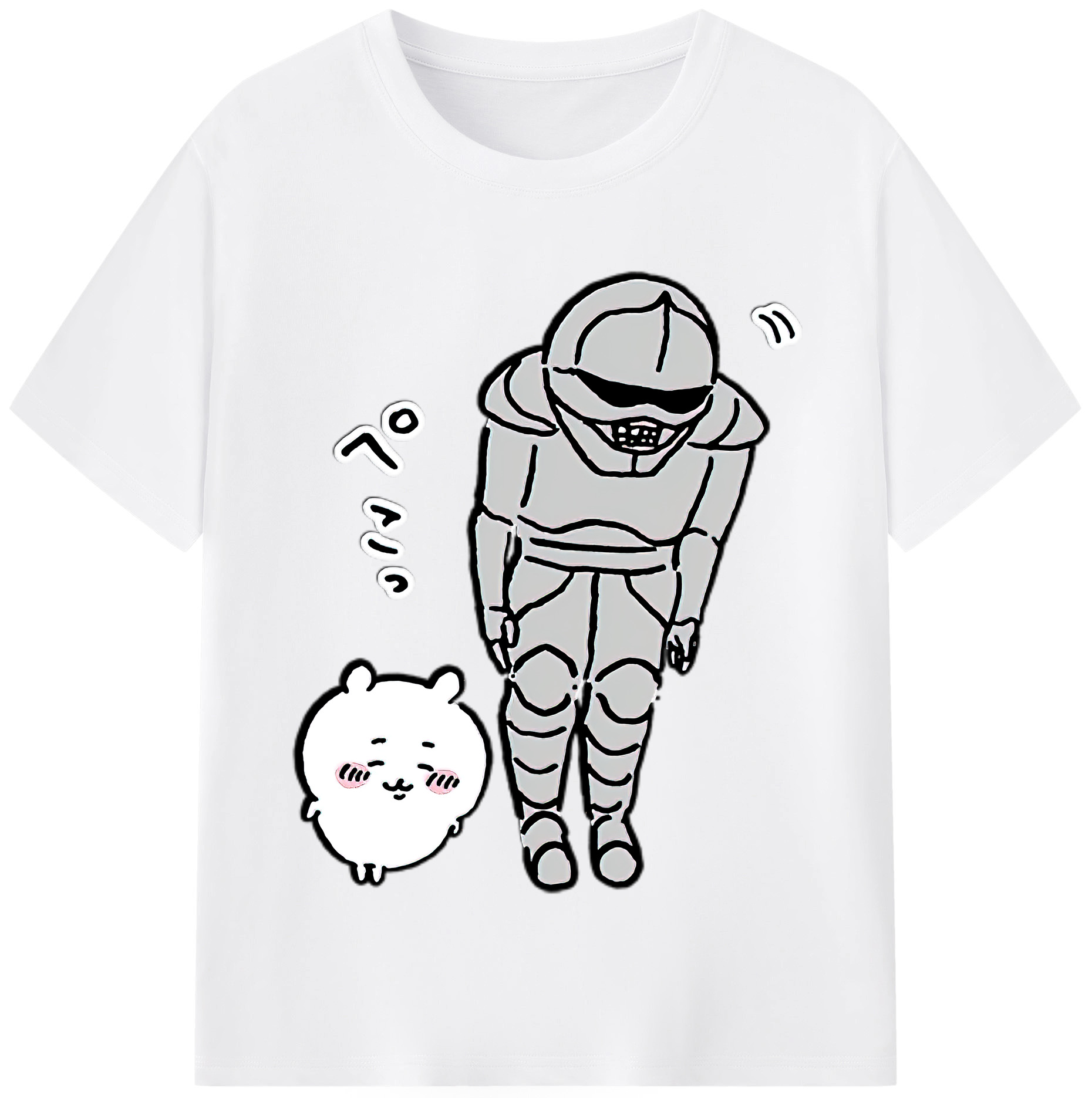 （画像用） ちいかわ 労働の鎧さん Chii-kawa Mr. Armor of Labor 綿100％半袖Tシャツ（フロントプリント）