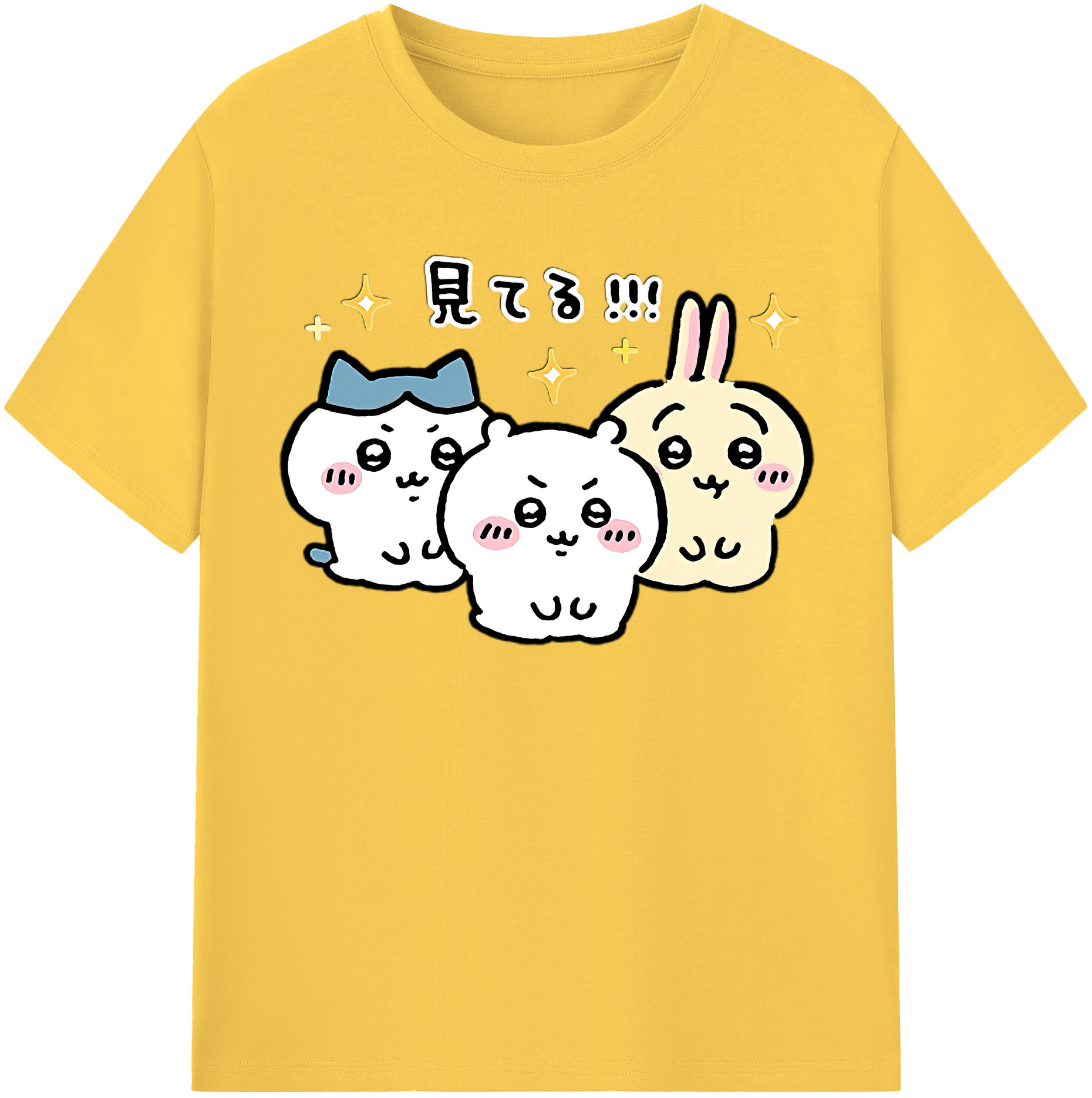 （画像用） ちいかわ ハチワレ Chii-kawa hachiware 綿100％半袖Tシャツ（フロントプリント）
