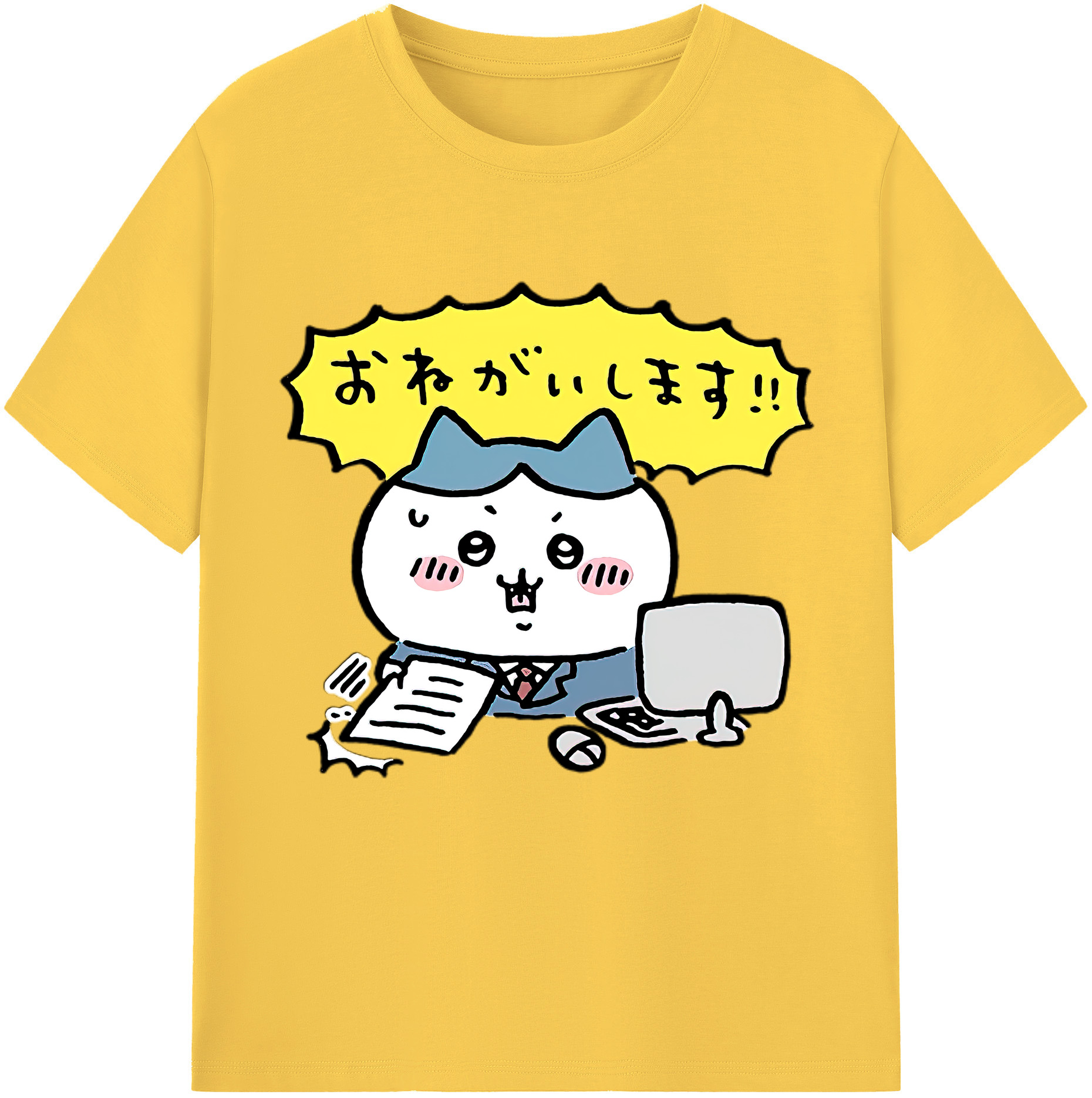 （画像用） ちいかわ ハチワレ Chii-kawa hachiware 綿100％半袖Tシャツ（フロントプリント）