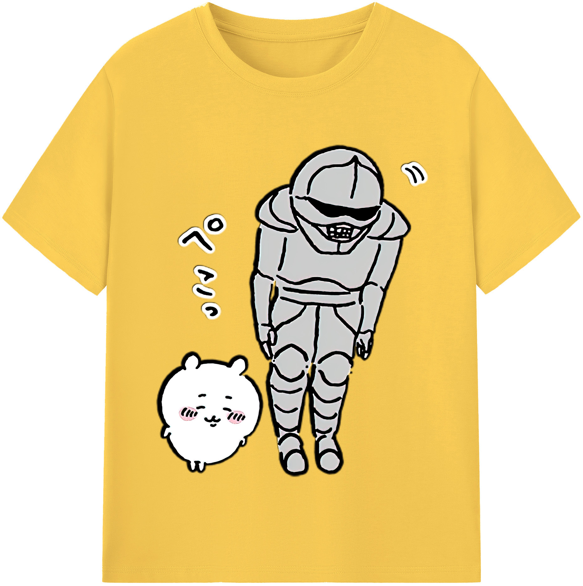 （画像用） ちいかわ 労働の鎧さん Chii-kawa Mr. Armor of Labor 綿100％半袖Tシャツ（フロントプリント）