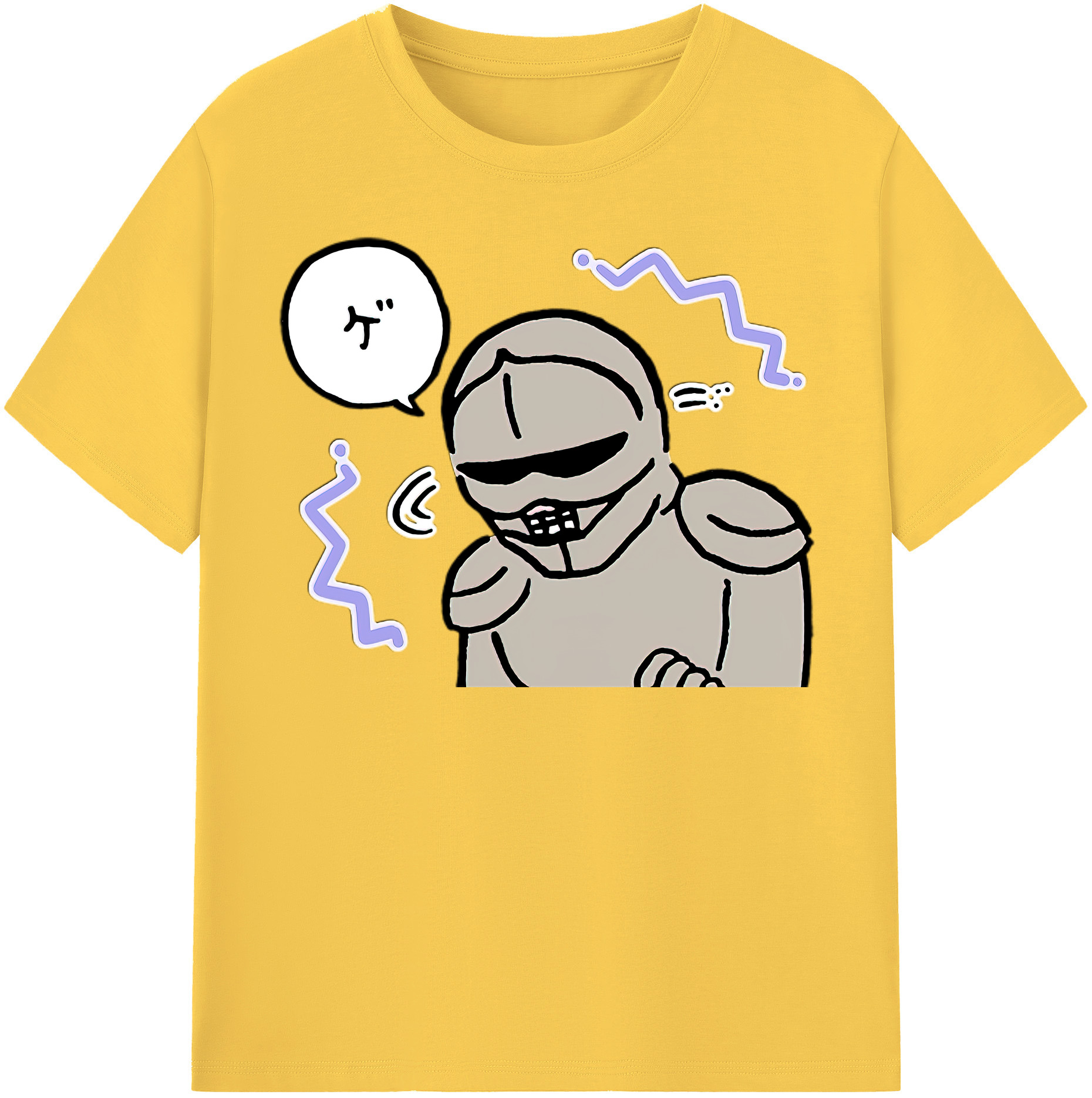 （画像用） ちいかわ 労働の鎧さん Chii-kawa Mr. Armor of Labor 綿100％半袖Tシャツ（フロントプリント）