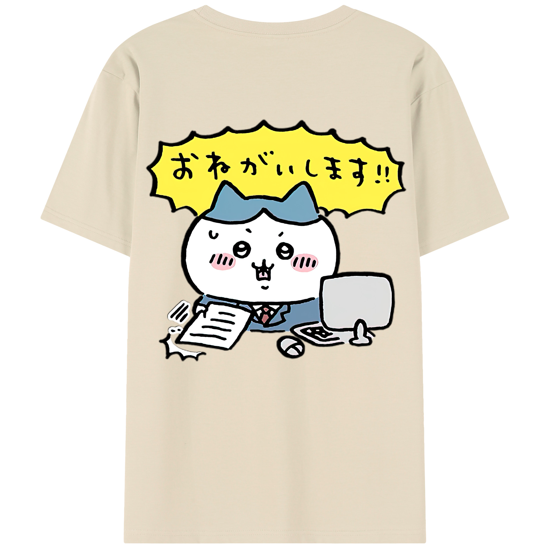 （画像用） ちいかわ ハチワレ Chii-kawa hachiware 綿100％半袖Tシャツ（背面プリント）